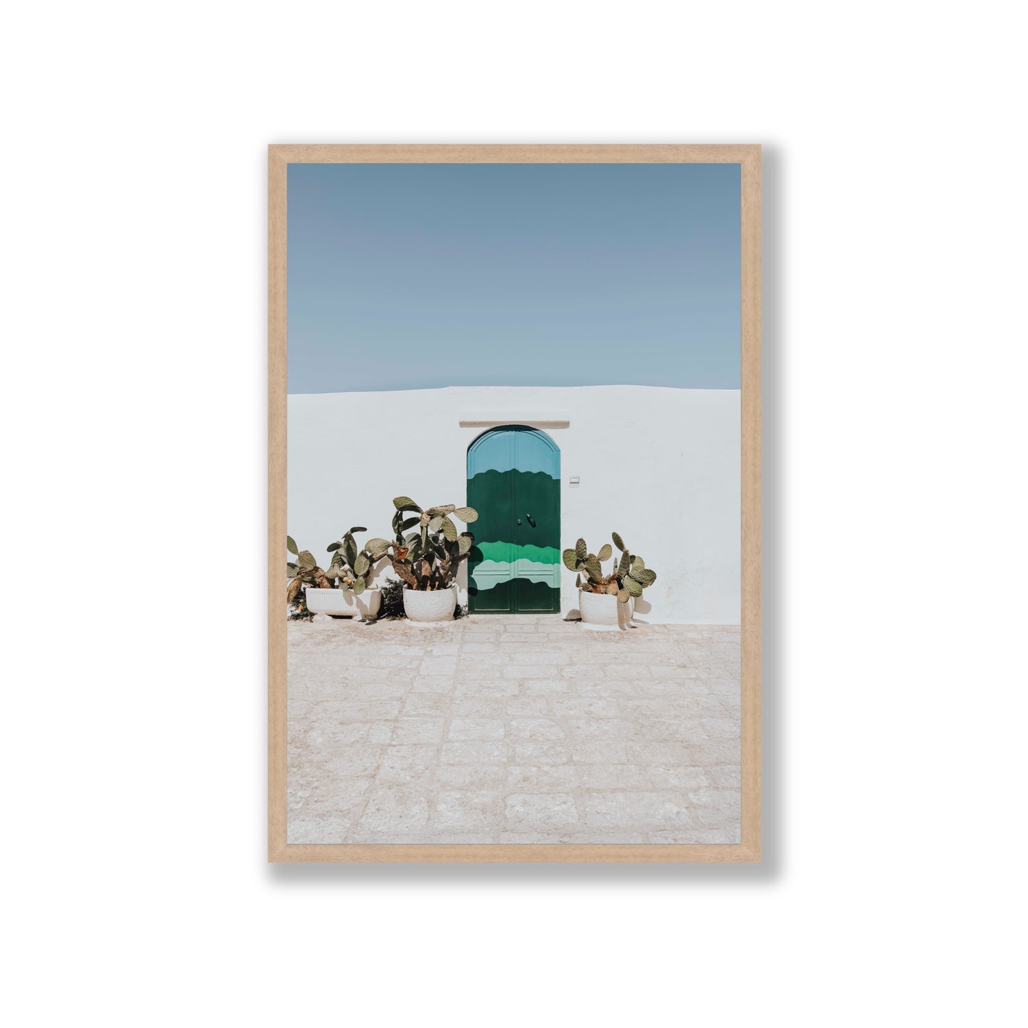 Imaginary Exit Puglia Mediterranean wall art Giant full-bleed fine art print in natural oak frame