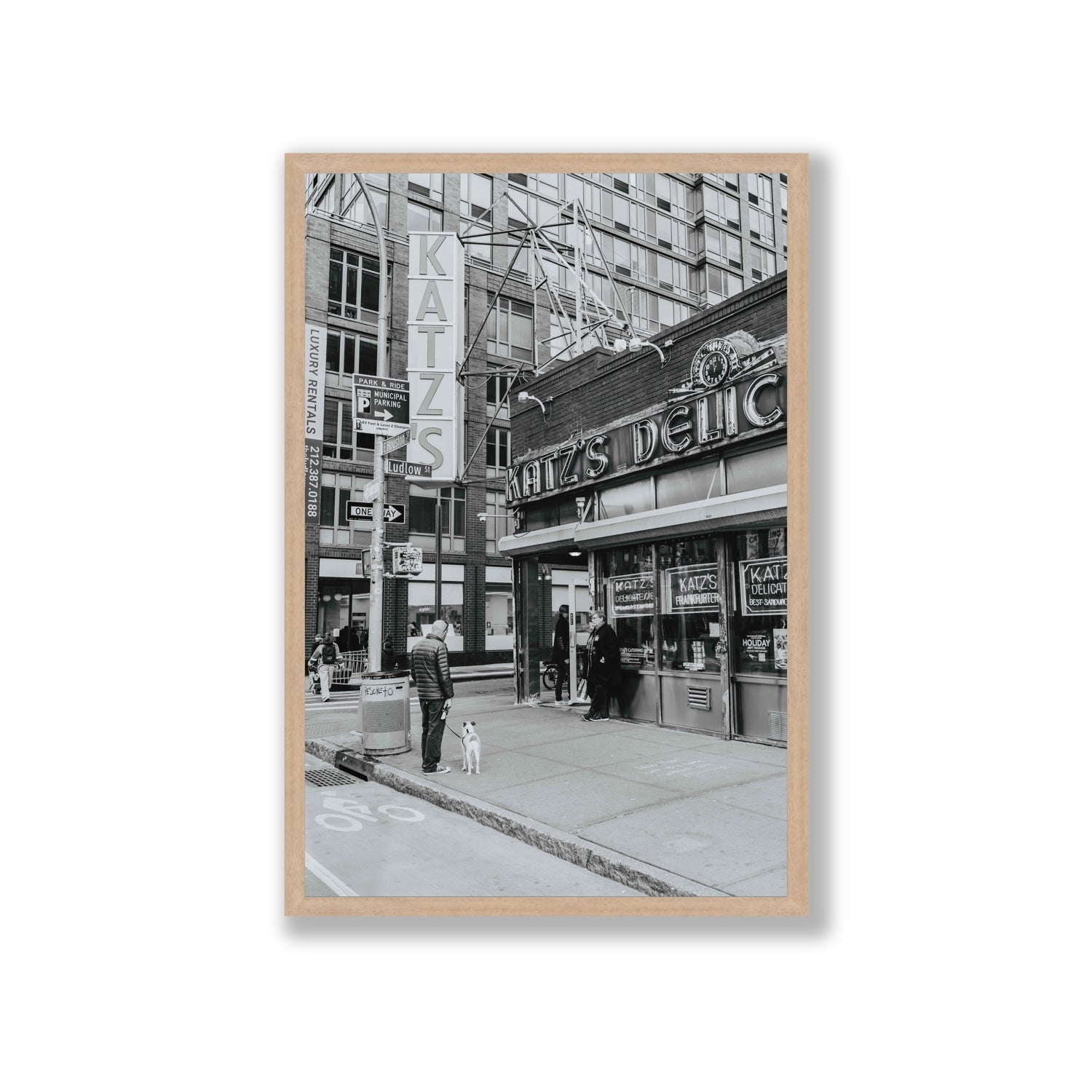 Graphite Gotham New York NYC Black & White wall art Giant full-bleed fine art print in natural oak frame