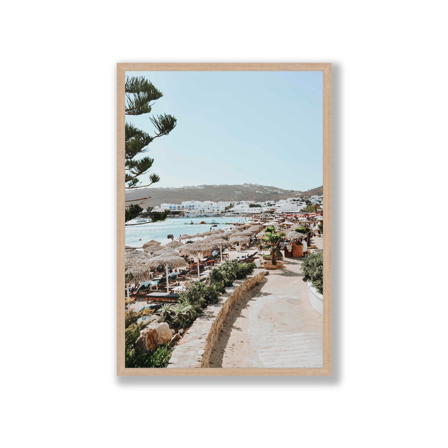 All Roads Lead To The Beach Mykonos Greek island wall art Giant full-bleed fine art print in natural oak frame