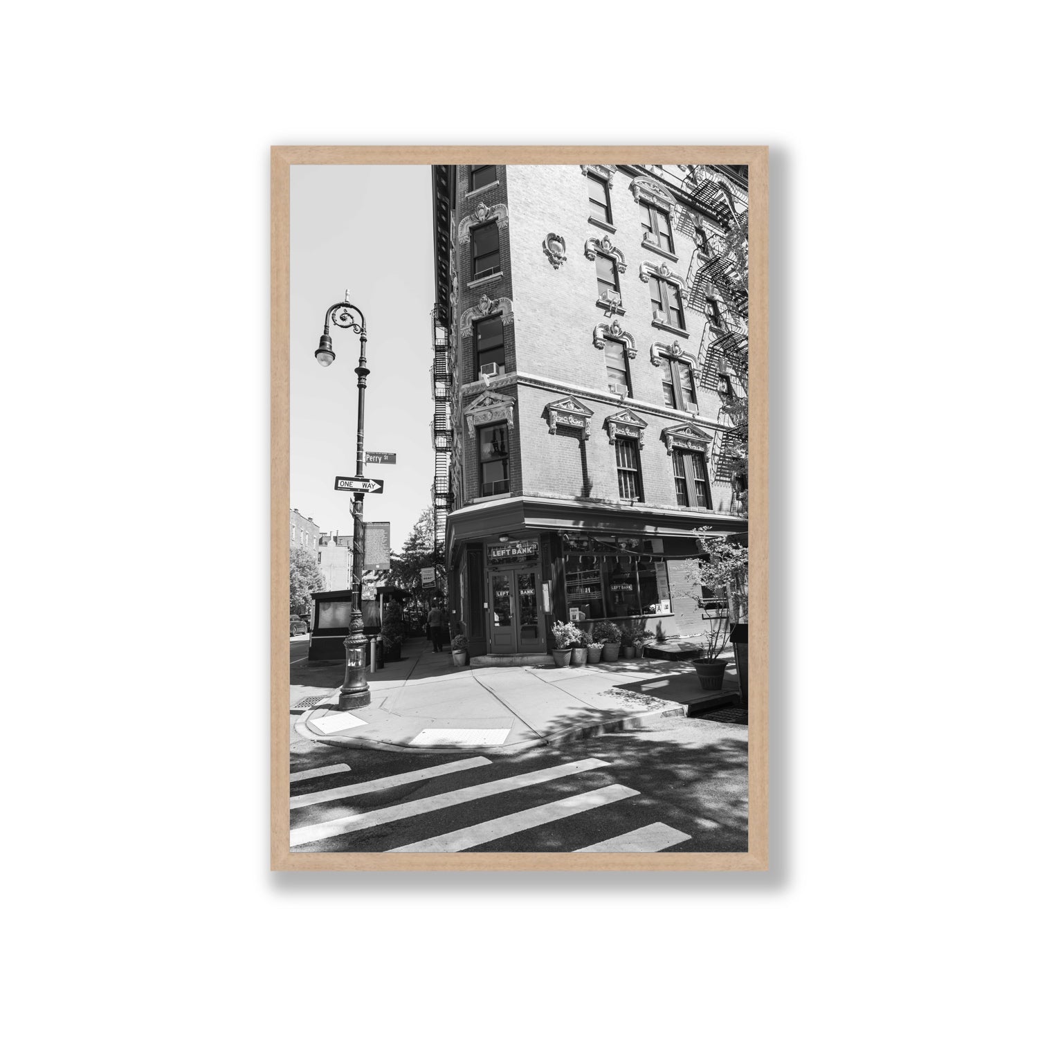 Parisian On Perry New York NYC Black & White wall art Giant full-bleed fine art print in natural oak frame