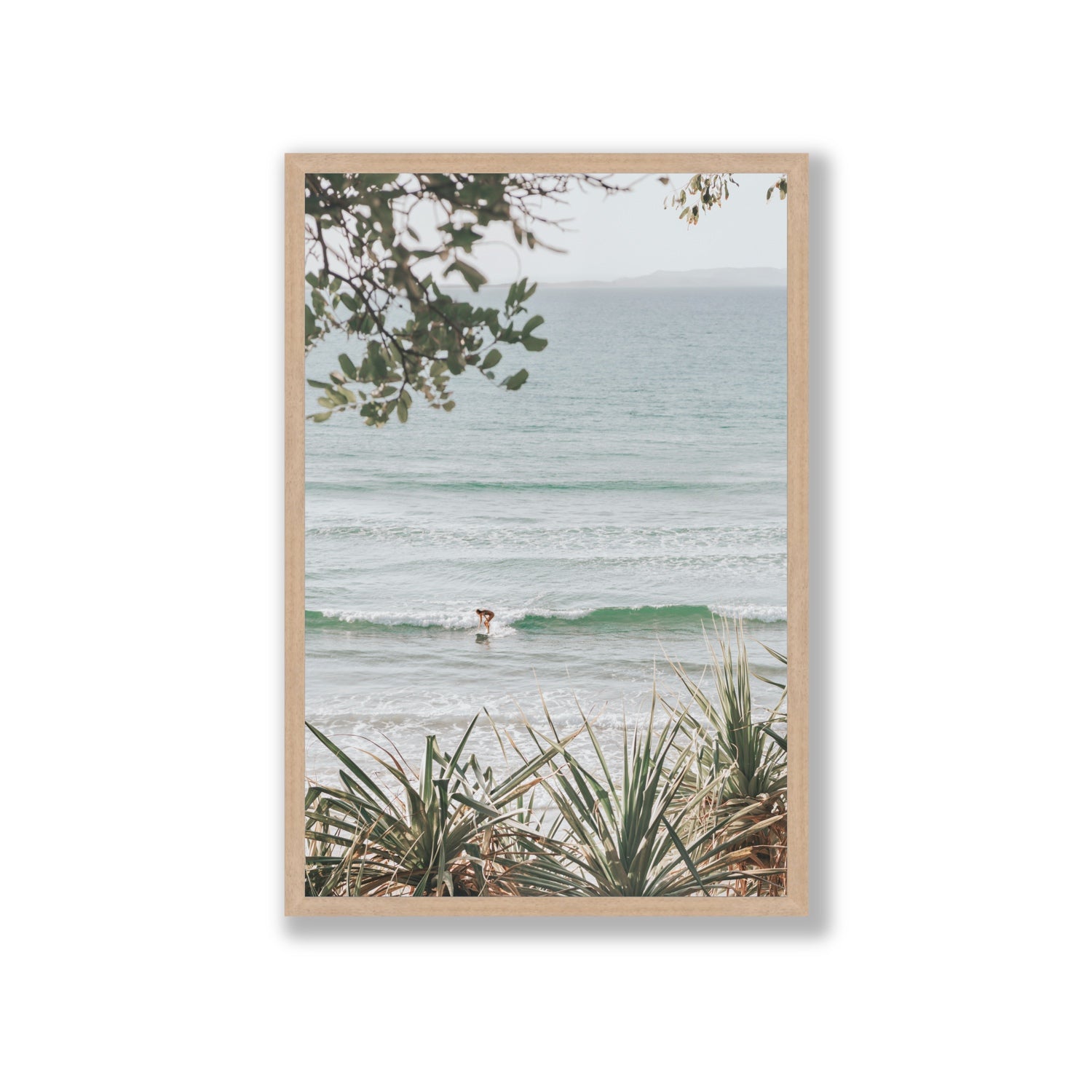 Dream Boat fine art print, Noosa, Australia, coastal scenes artwork, Giant, Natural Oak Frame · Full Bleed, Fine Art Print