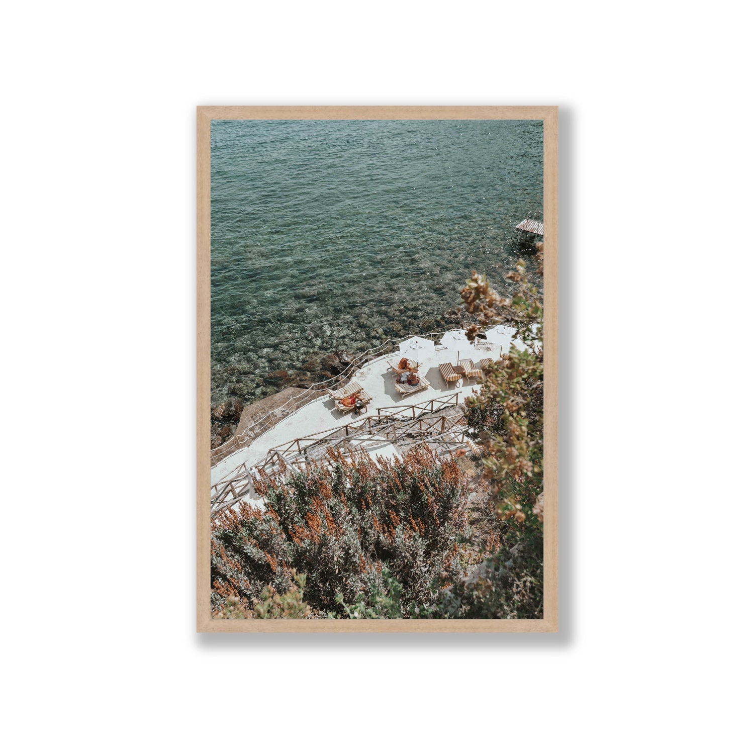 Hidden Gem Tuscany coastal wall art Giant full-bleed fine art print in natural oak frame