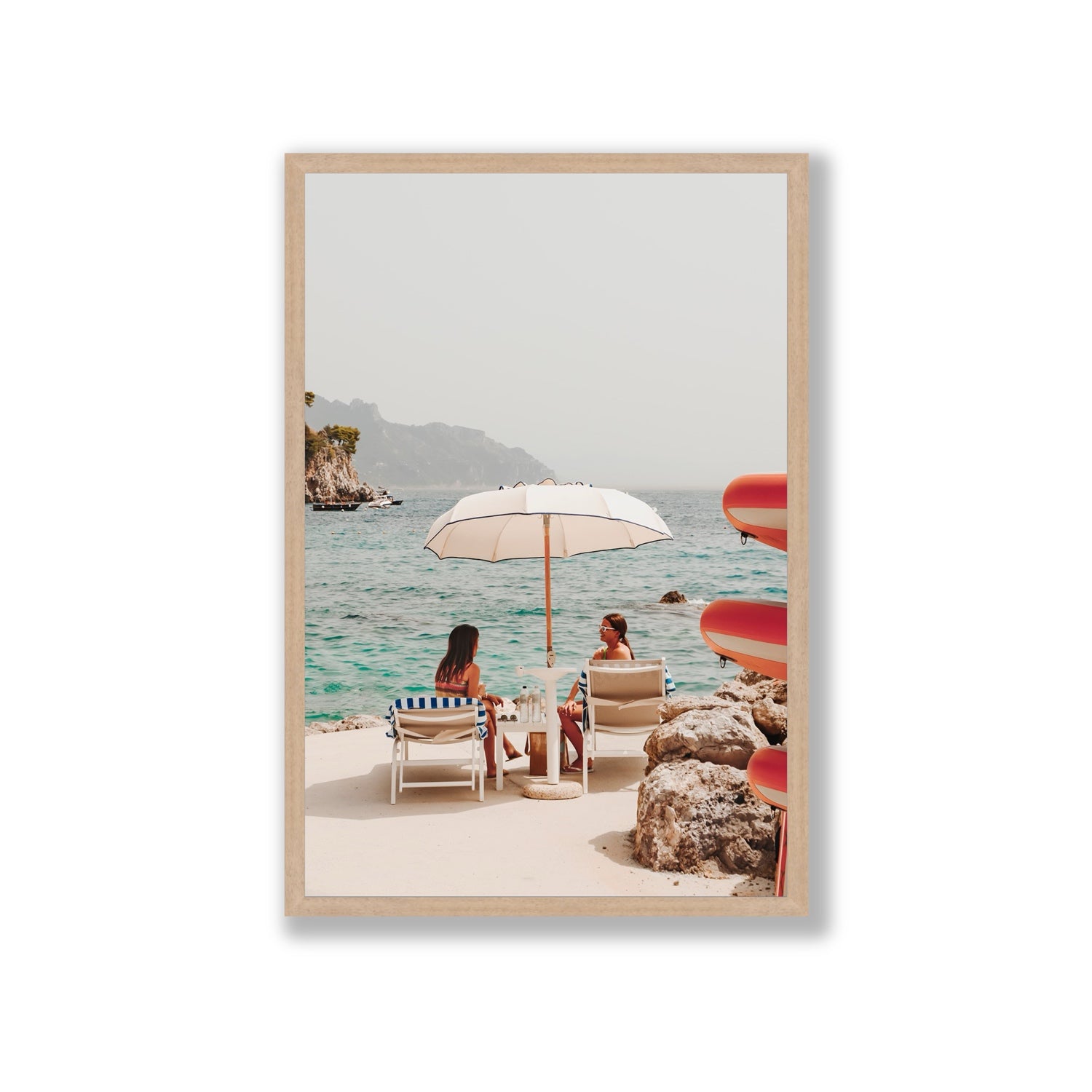 Salty Banter Amalfi Mediterranean wall art Giant full-bleed fine art print in natural oak frame