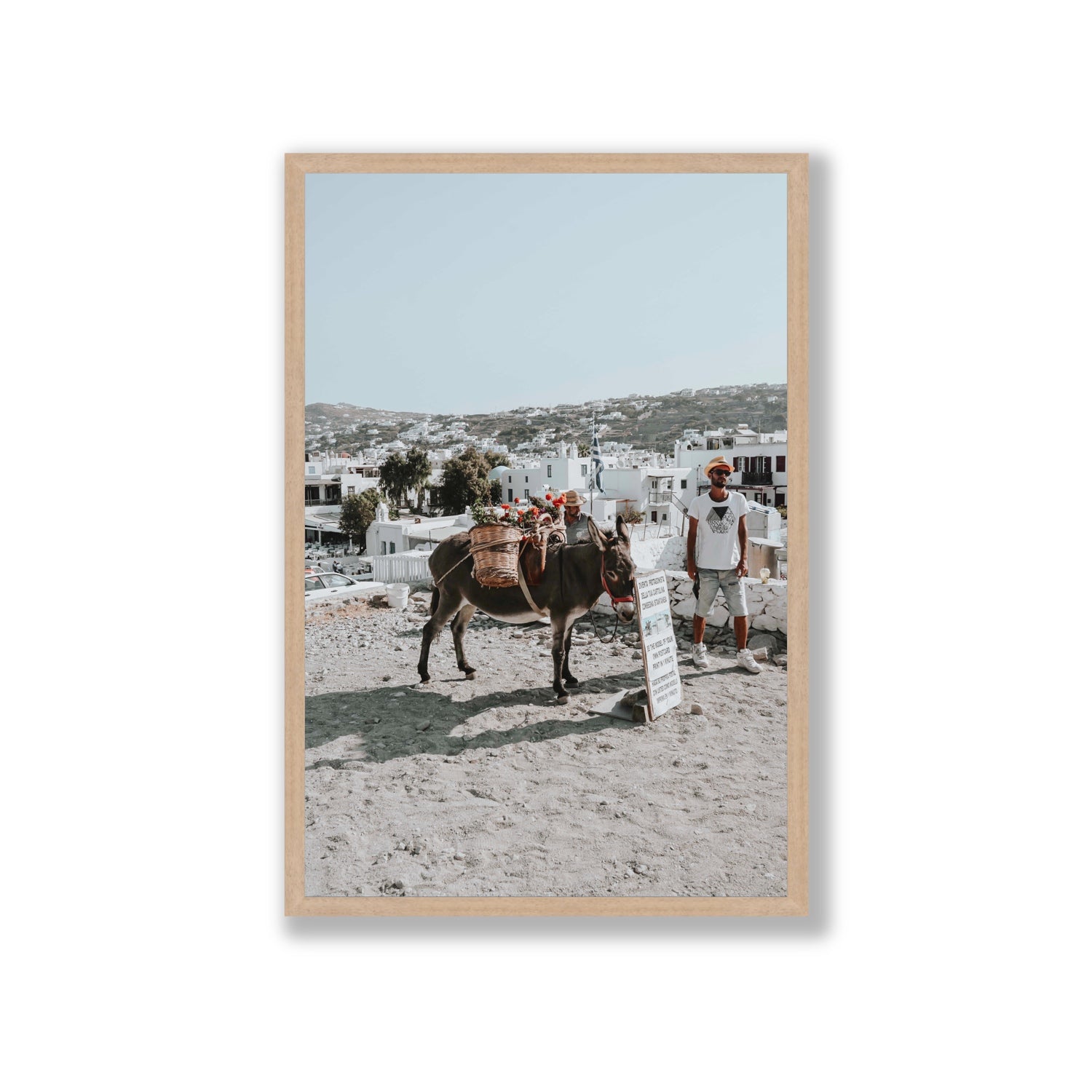Let The Journey Begin Mykonos Greek island wall art Giant full-bleed fine art print in natural oak frame