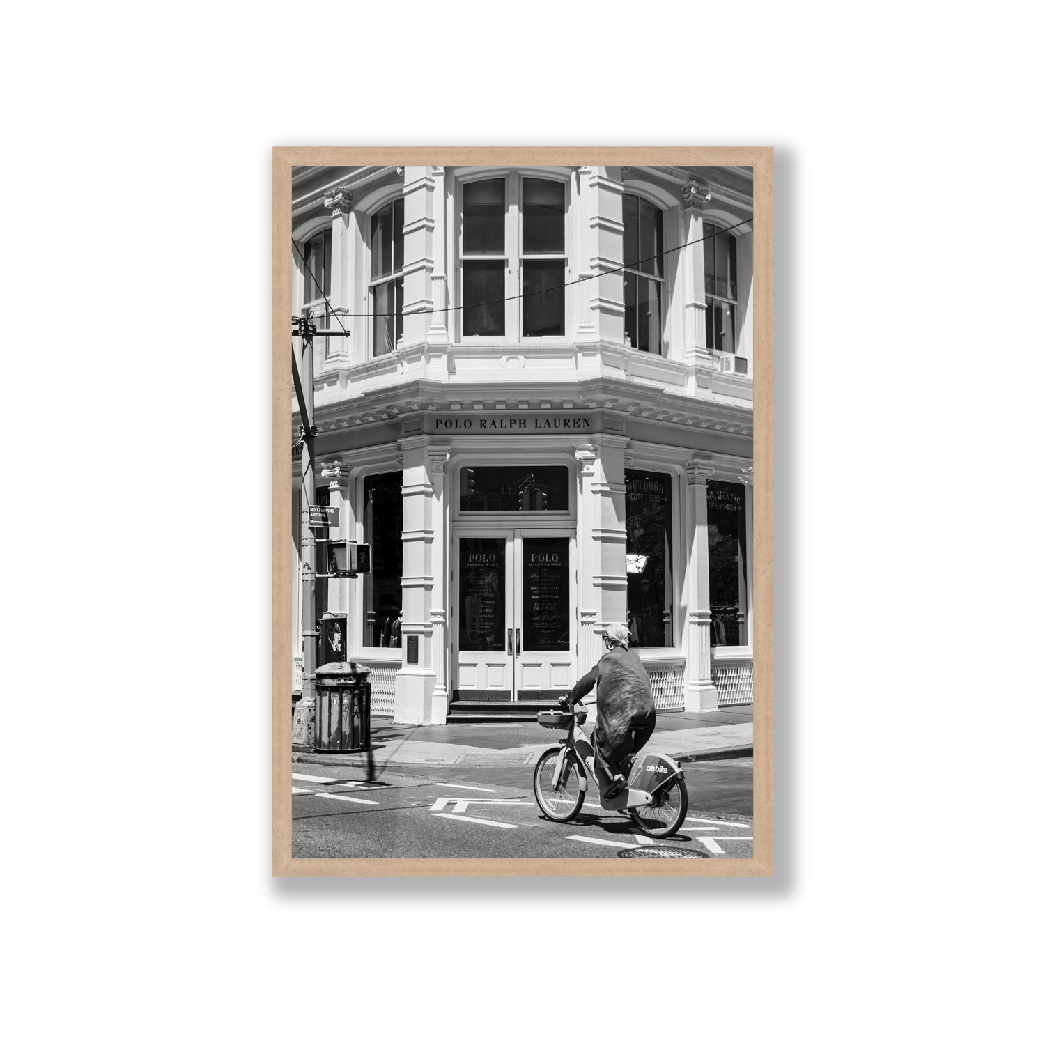 Downtown Rider New York NYC Black & White wall art Giant full-bleed fine art print in natural oak frame