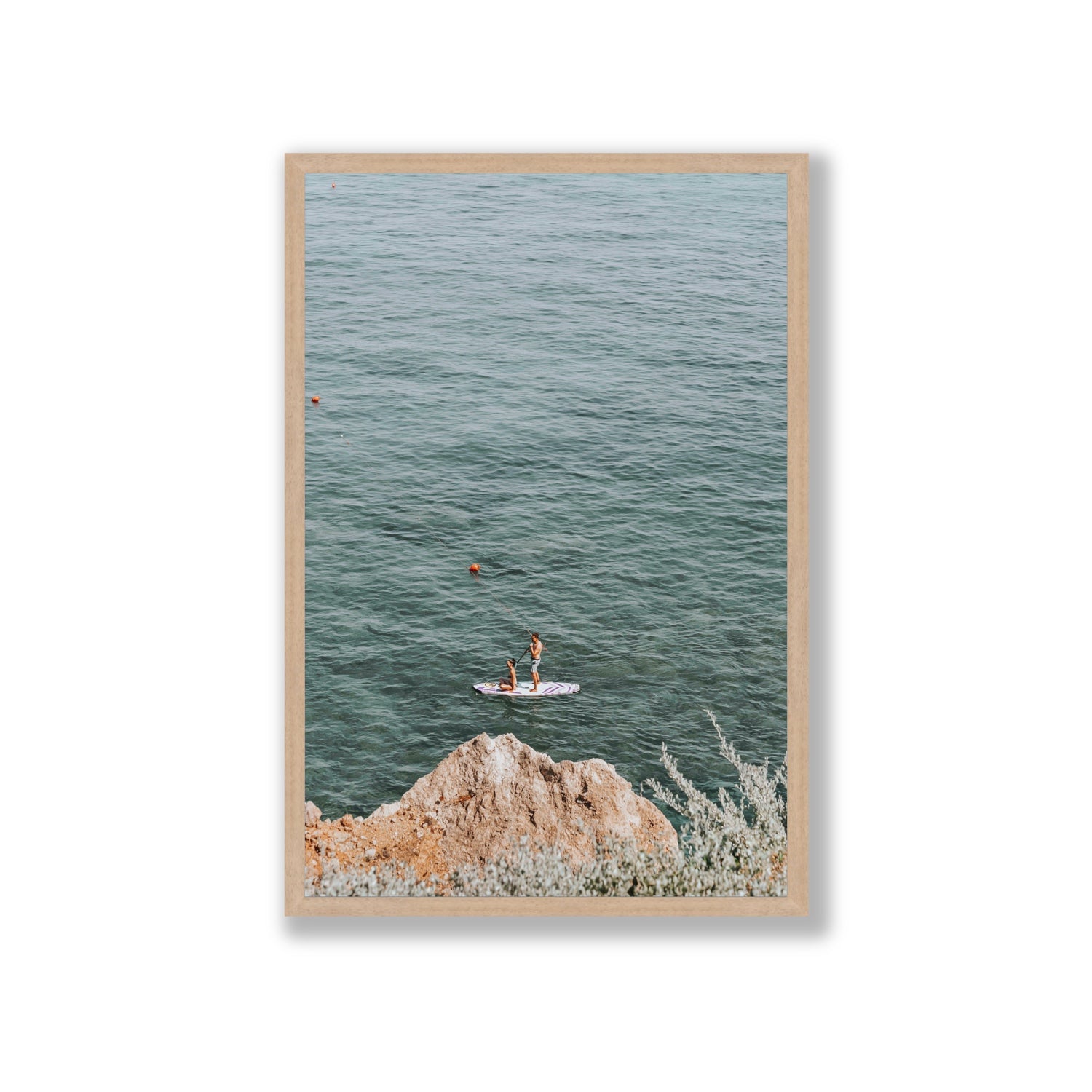 Into The Vibe Without Getting Wet Tuscany coastal wall art Giant full-bleed fine art print in natural oak frame
