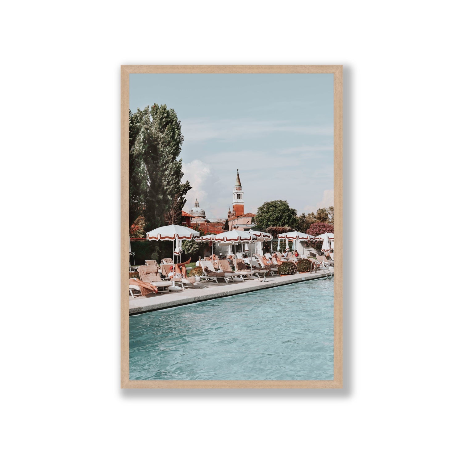 Poolside Perch Venice Italian wall art Giant full-bleed fine art print in natural oak frame