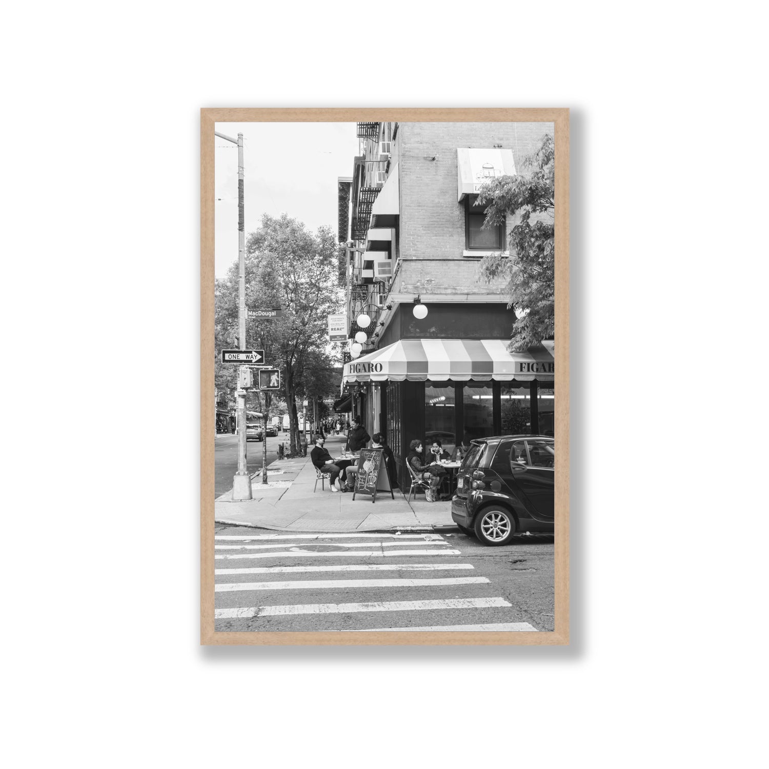 Figaro New York NYC Black & White wall art Giant full-bleed fine art print in natural oak frame