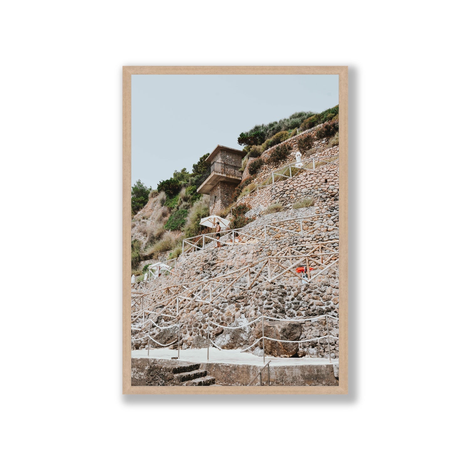 Solitude by the Sea Tuscany coastal Italian wall art Giant full-bleed fine art print in natural oak frame
