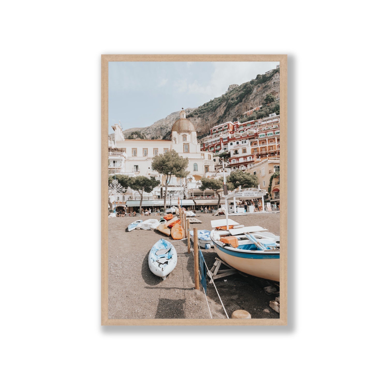 Seaside Hues Positano wall art Giant full-bleed fine art print in natural oak frame