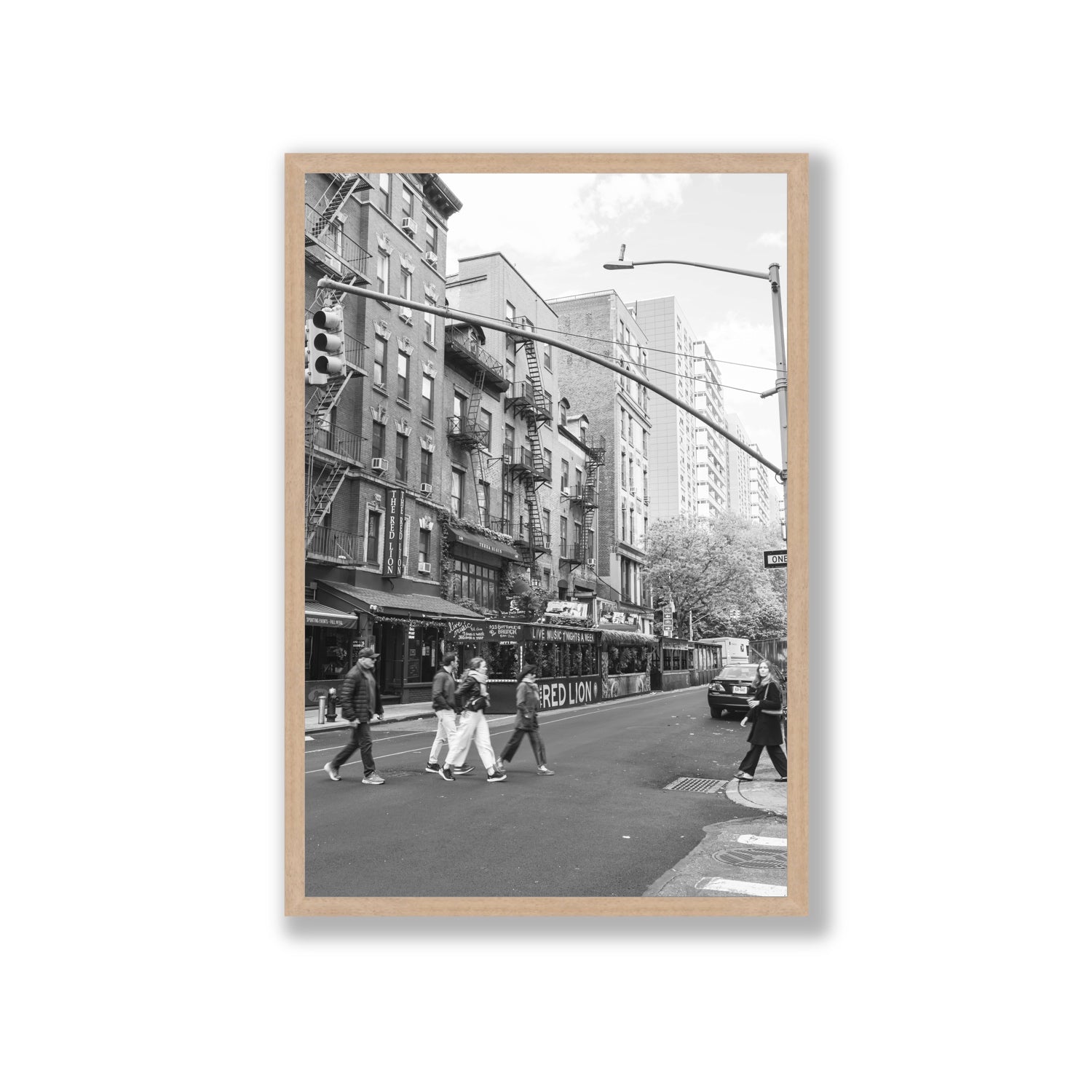 Spectral Streets New York NYC Black & White wall art Giant full-bleed fine art print in natural oak frame