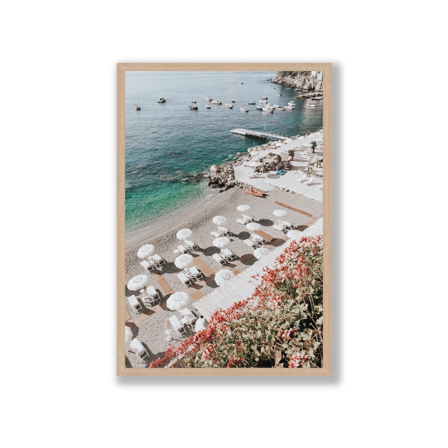 Tranquil Oasis Amalfi coastal wall art Giant full-bleed fine art print in natural oak frame