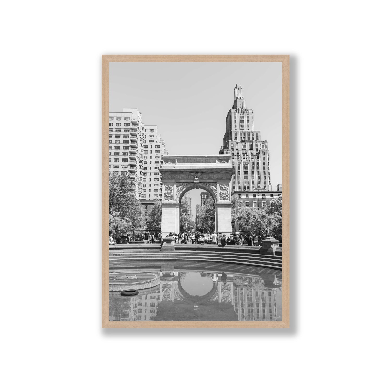 Washington Skyline New York NYC Black & White wall art Giant full-bleed fine art print in natural oak frame
