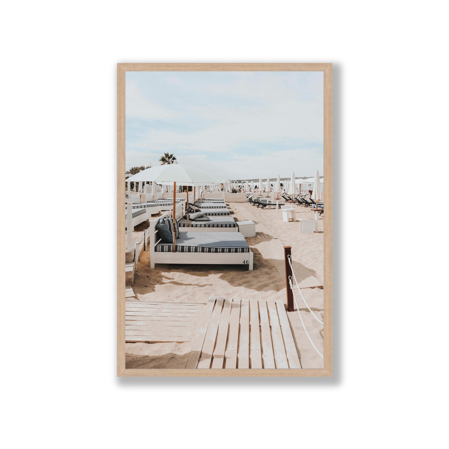 Coastal Repose Puglia beach Mediterranean fine art print Giant full-bleed fine art print in natural oak frame
