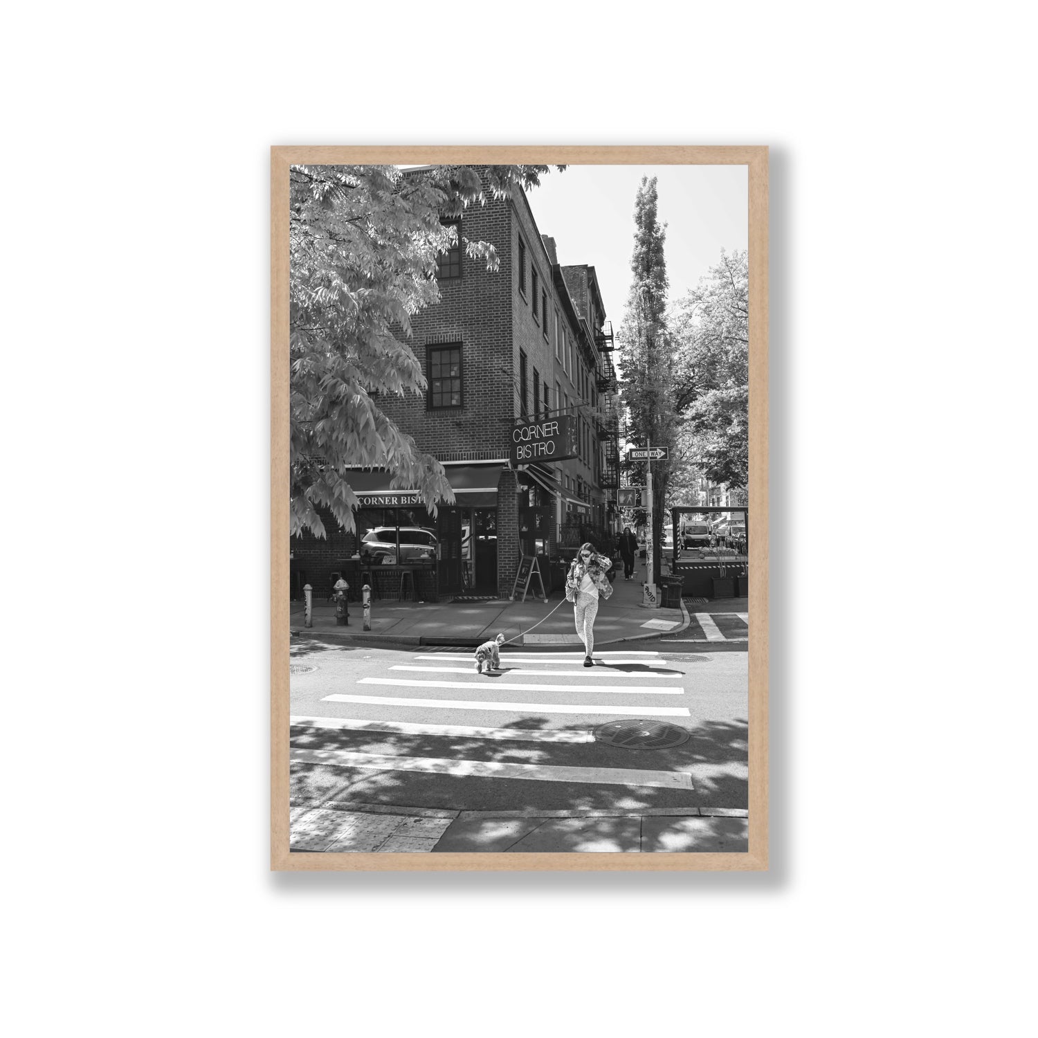 Sunlit Stroll New York NYC Black & White wall art Giant full-bleed fine art print in natural oak frame
