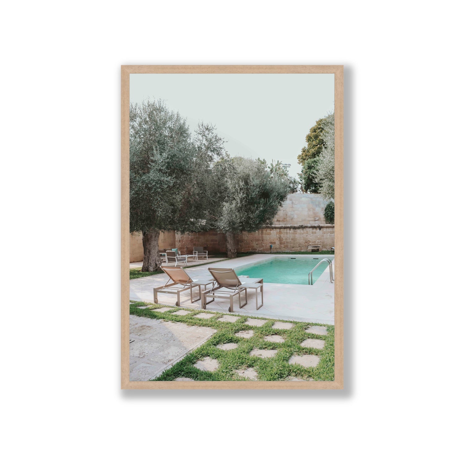 Olive Oasis Puglia Mediterranean wall art Giant full-bleed fine art print in natural oak frame