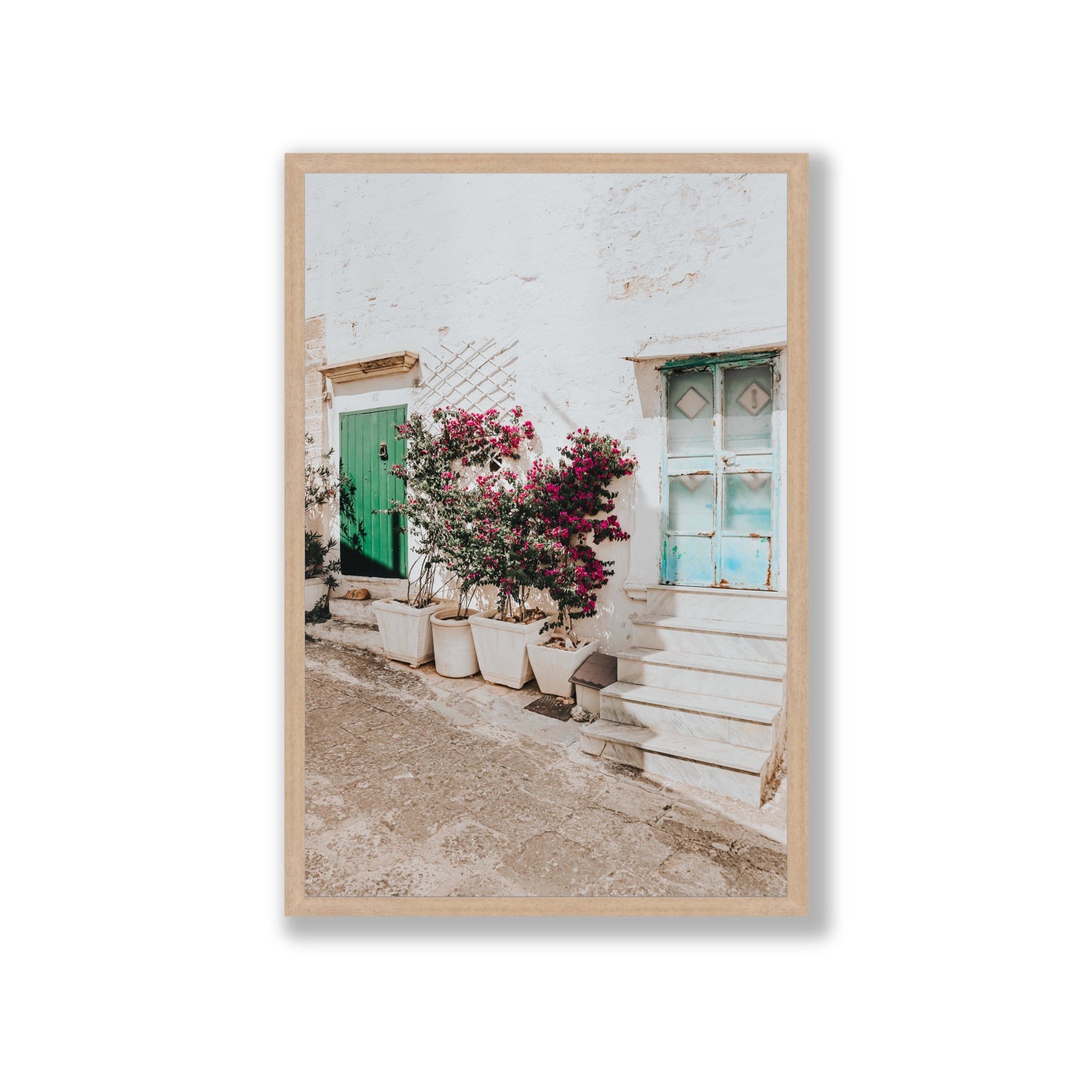 Floral Canvas Puglia Ostuni wall art Giant fine art canvas in natural oak frame view 2