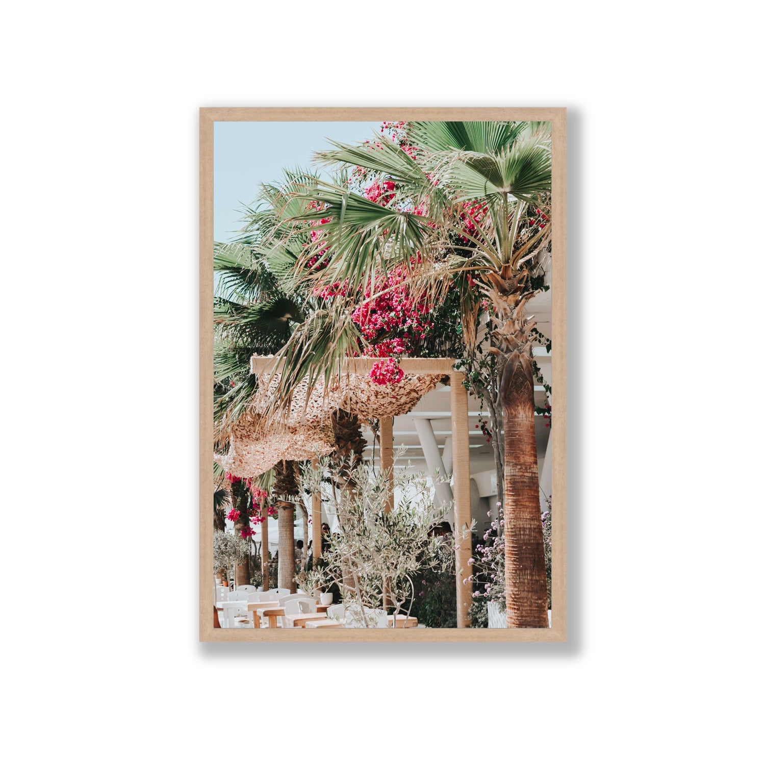 Palm Trees Mykonos Greek island wall art Giant full-bleed fine art print in natural oak frame