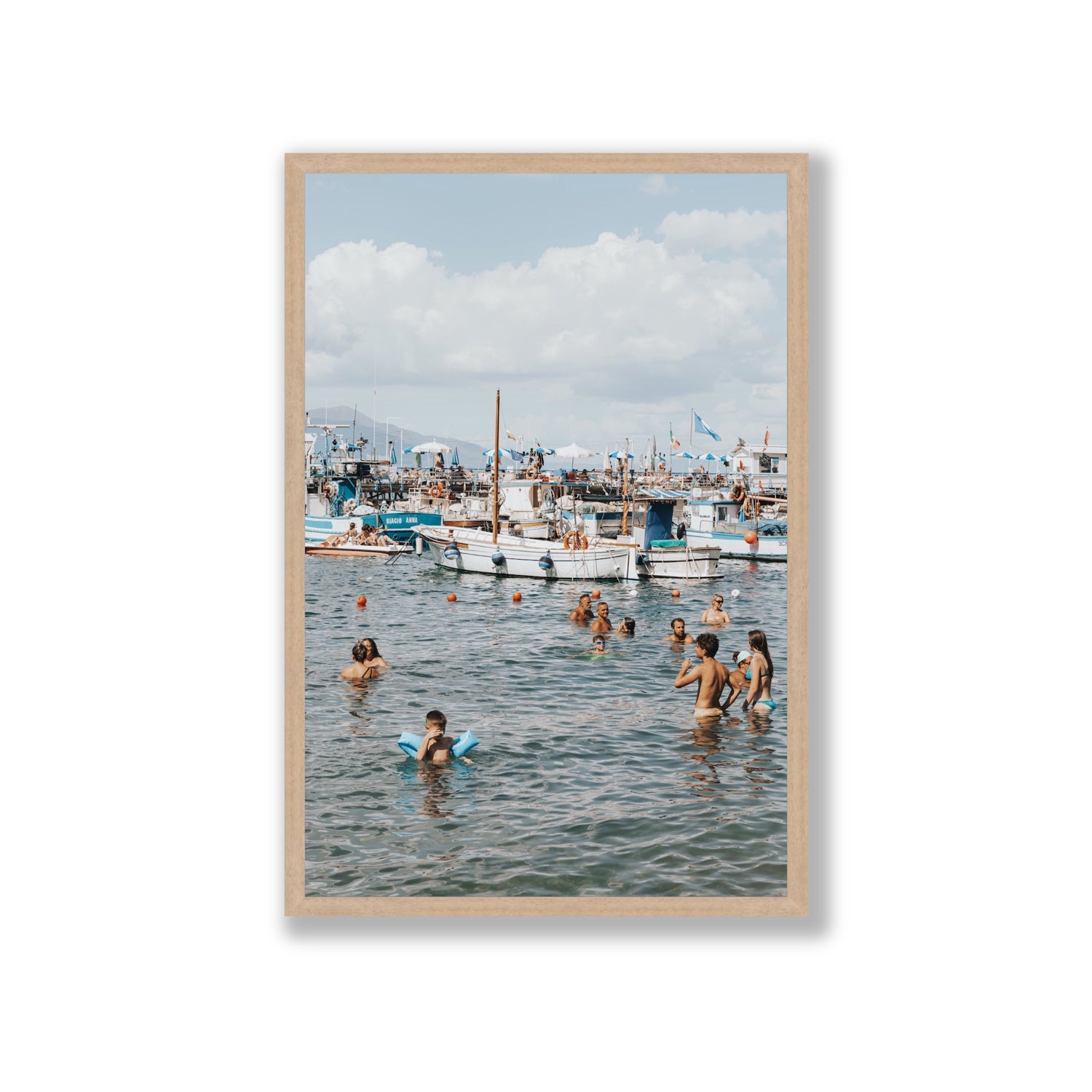 Vacanze Italiane Sorrento Italian coastal wall art Giant full-bleed fine art print in natural oak frame