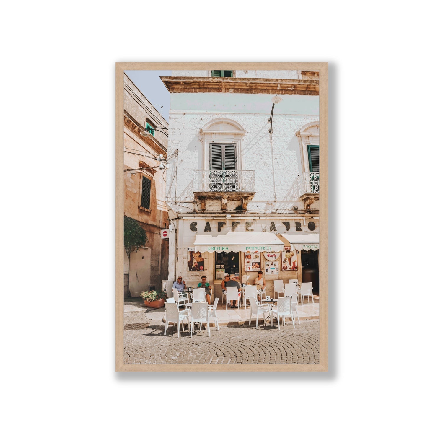 Cafe Ostuni Puglia Café Ostuni Italian wall art Giant full-bleed fine art print in natural oak frame