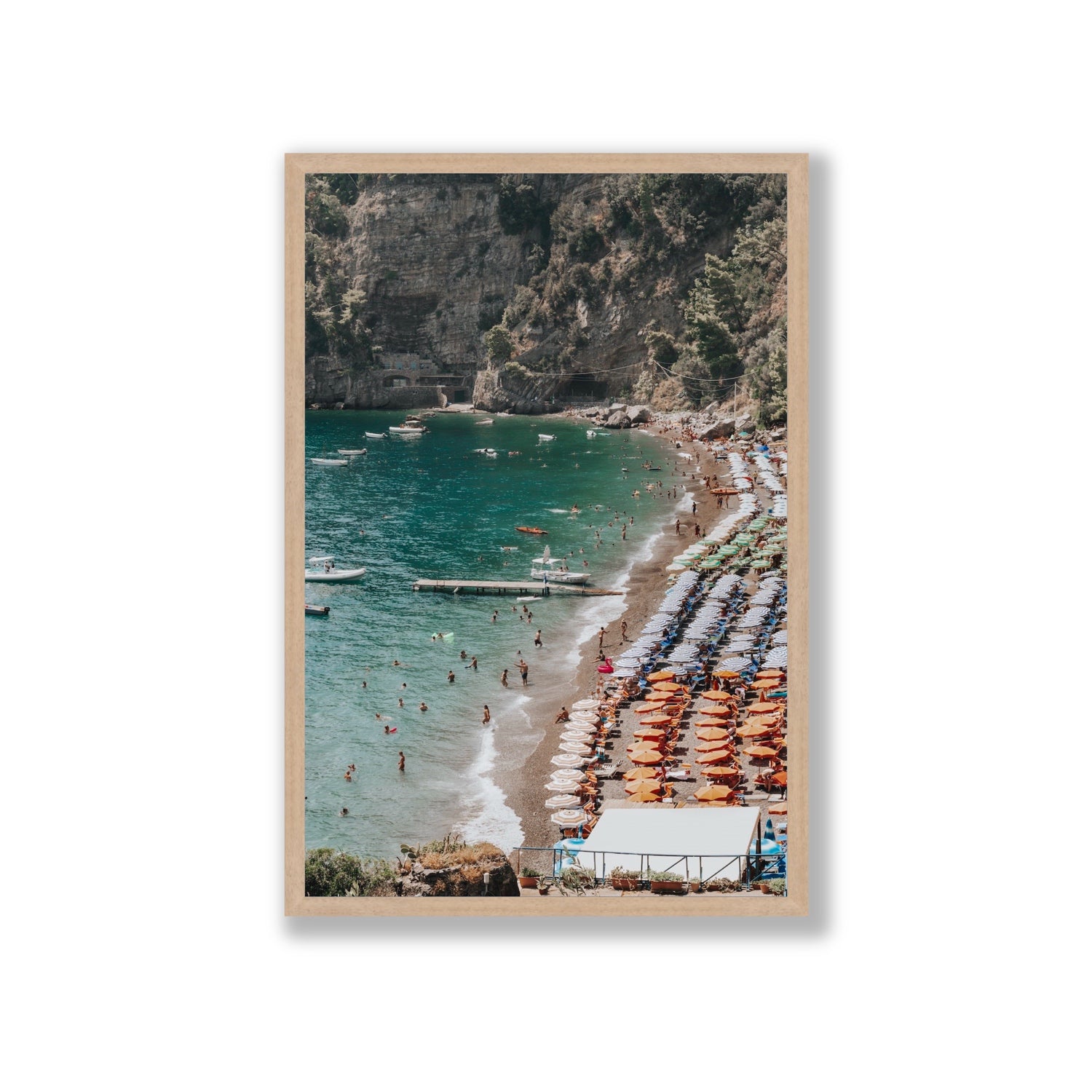 Parasol Panorama fine art print, Positano, Italy, Giant, Natural Oak Frame · Full Bleed, Fine Art Print