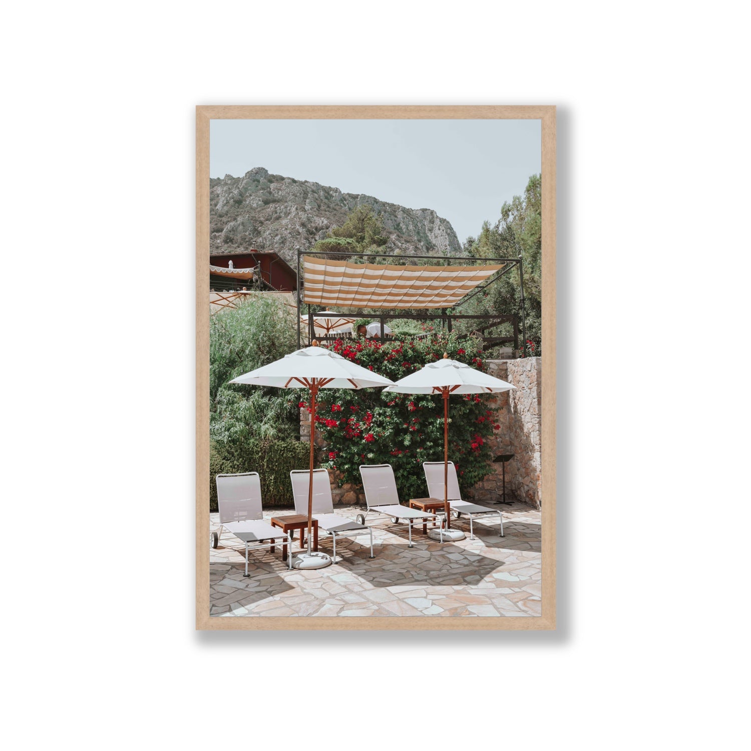 Shades of Leisure Tuscany coastal Italian wall art Giant full-bleed fine art print in natural oak frame
