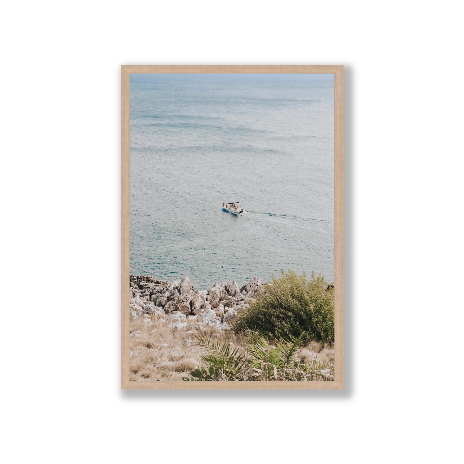 Puglian Departure Puglia coastal Italian wall art Giant full-bleed fine art print in natural oak frame