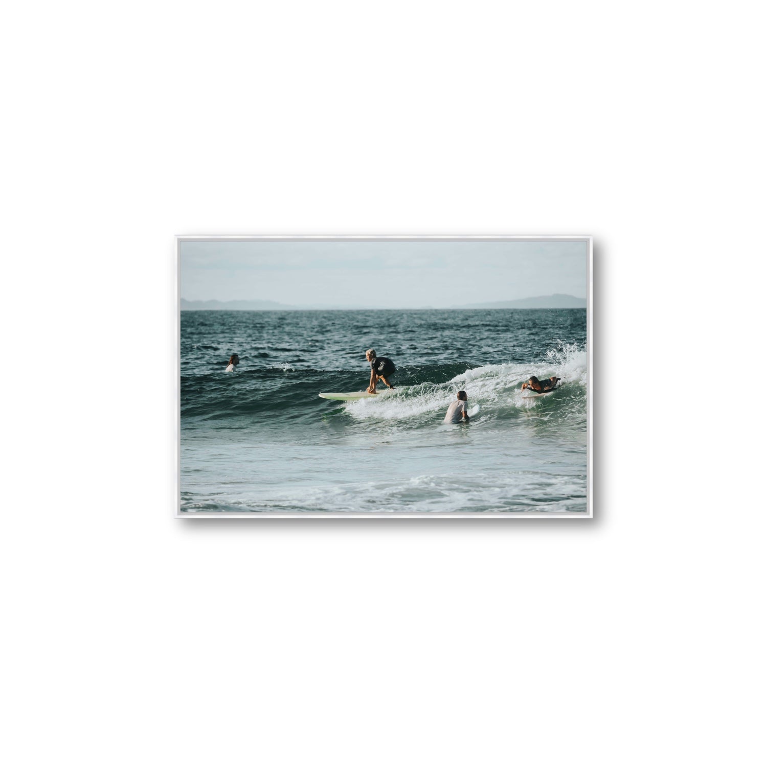 The Boys of Summer Byron Bay Surf coastal wall art Large fine art canvas in white float frame