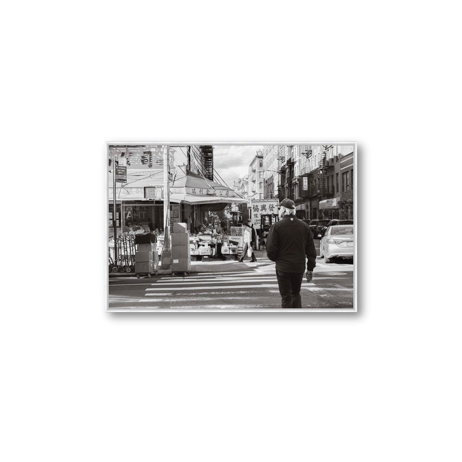 Chinatown New York NYC Street wall art Large fine art canvas in white float frame