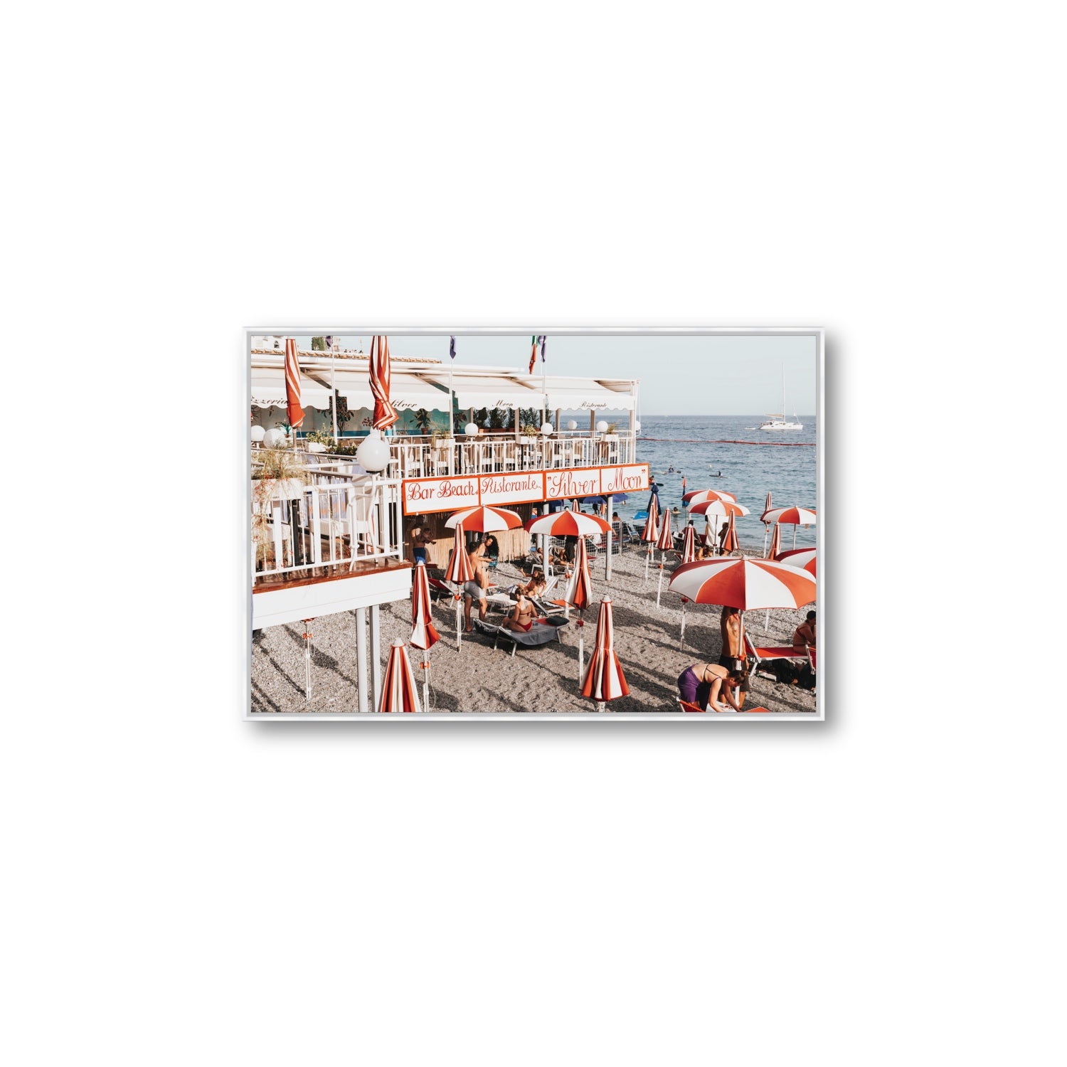 Silver Moon Amalfi Mediterranean wall art Large fine art canvas in white float frame