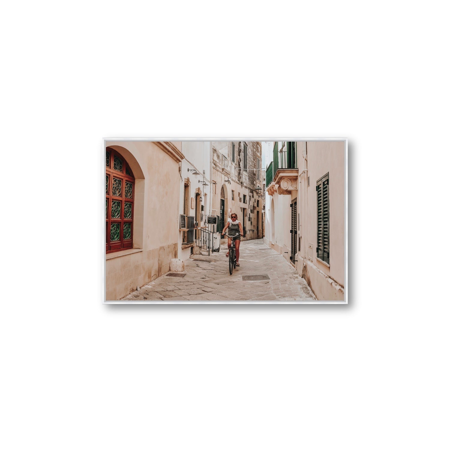 La Donna In Bicicletta Puglia Wall Italian fine art print Large fine art canvas in white float frame