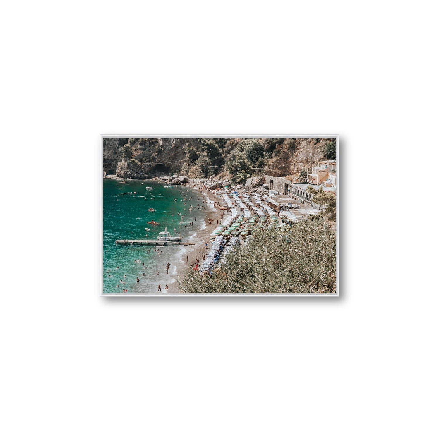 Fornillo Beach fine art print, Positano, Italy, Large, White Float Frame, Fine Art Canvas