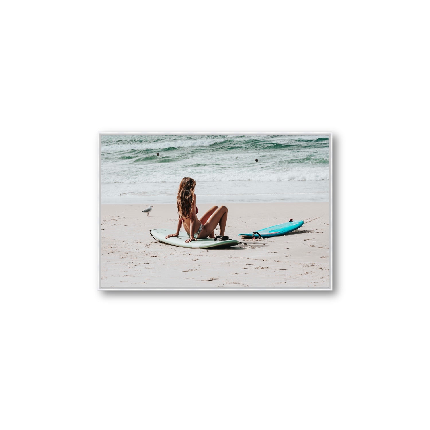 Ciao Bella Byron Bay Surf coastal wall art Large fine art canvas in white float frame