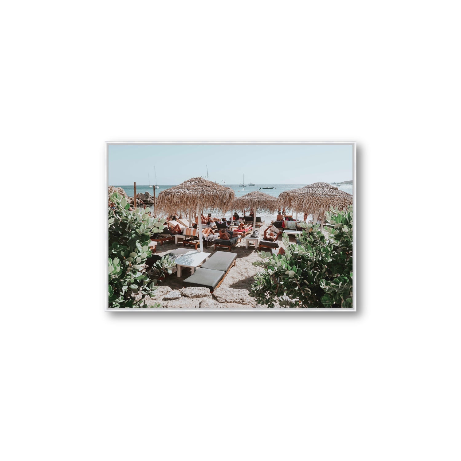 Greek Haven Mykonos Greek island coastal wall art Large fine art canvas in white float frame