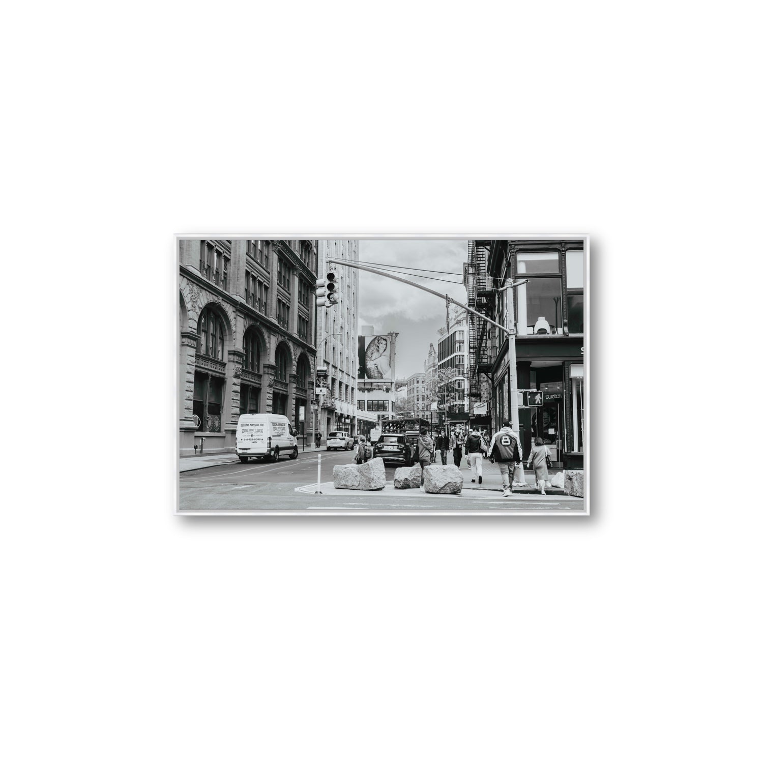 Inkwell Metropolis New York NYC Black & White wall art Large fine art canvas in white float frame