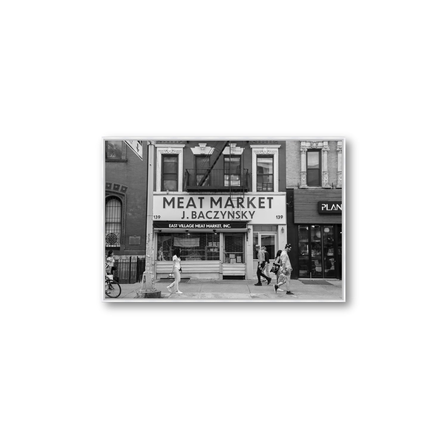 Meat District New York NYC Black & White wall art Large fine art canvas in white float frame
