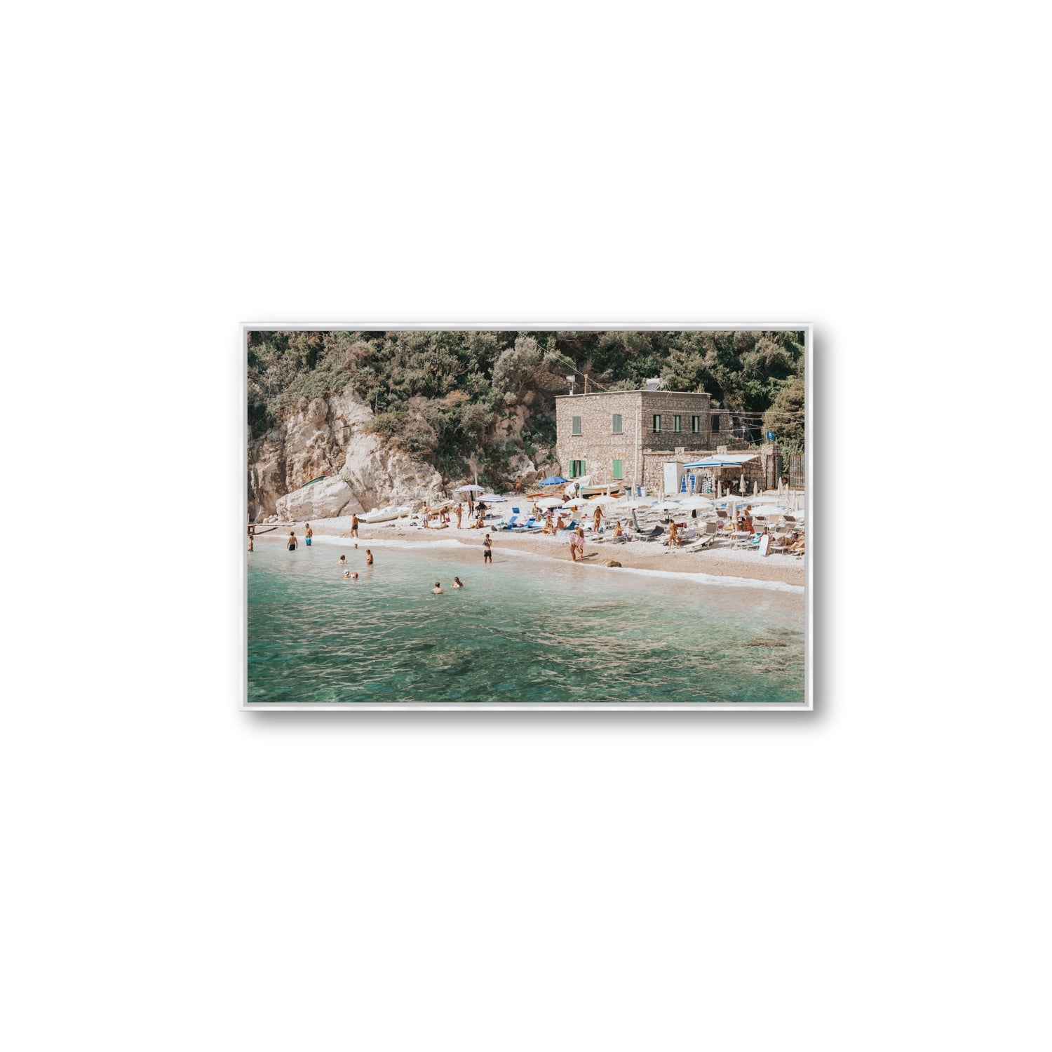 Secluded Sanctuary Nerano Italian Mediterranean decor wall art Large fine art canvas in white float frame