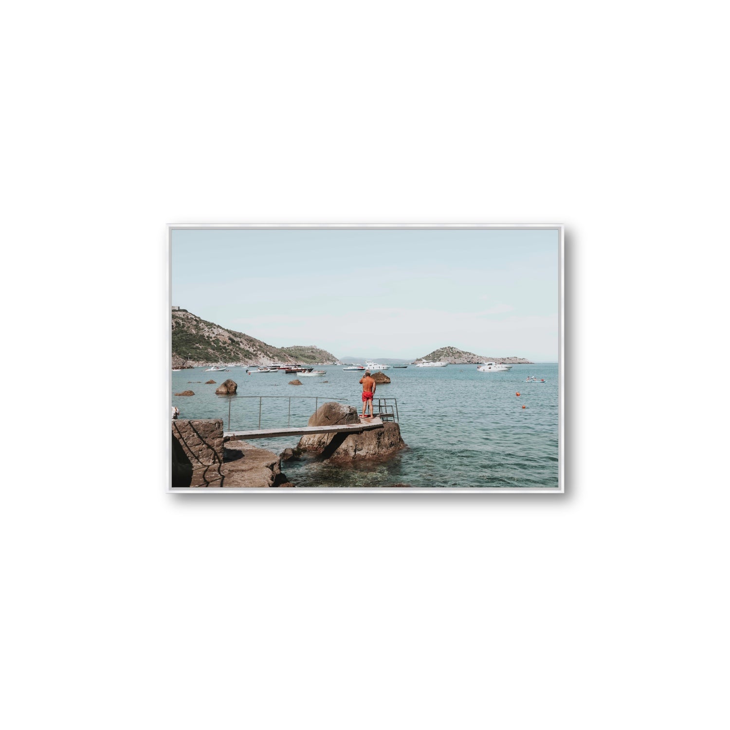 Out Of Office Tuscany coastal Italian wall art Large fine art canvas in white float frame