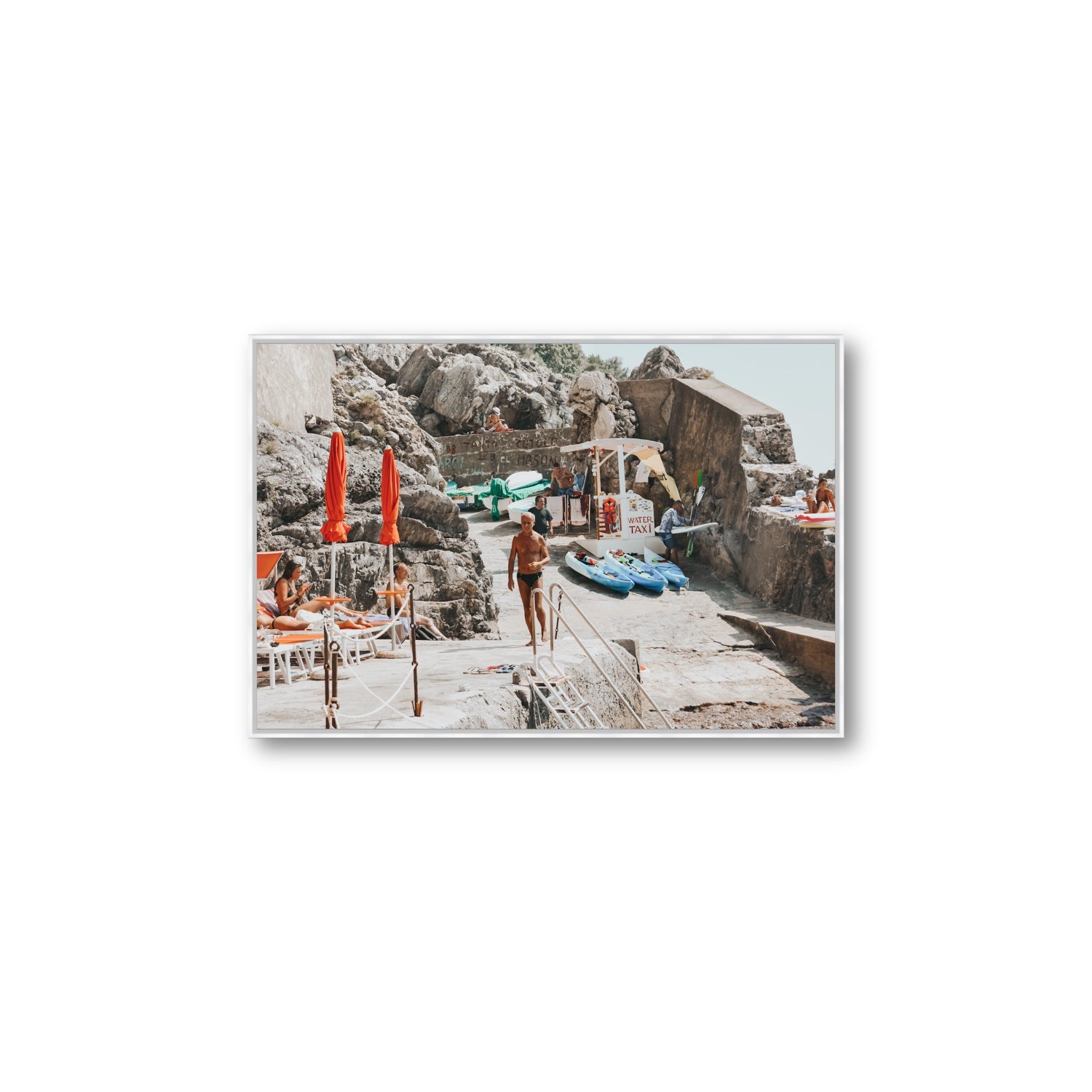 The Local Praiano Amalfi Coast Mediterranean wall art Large fine art canvas in white float frame
