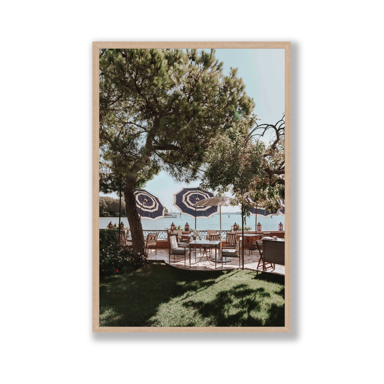 Tranquil Gardens Venice Italian wall art Gallery full-bleed fine art print in natural oak frame