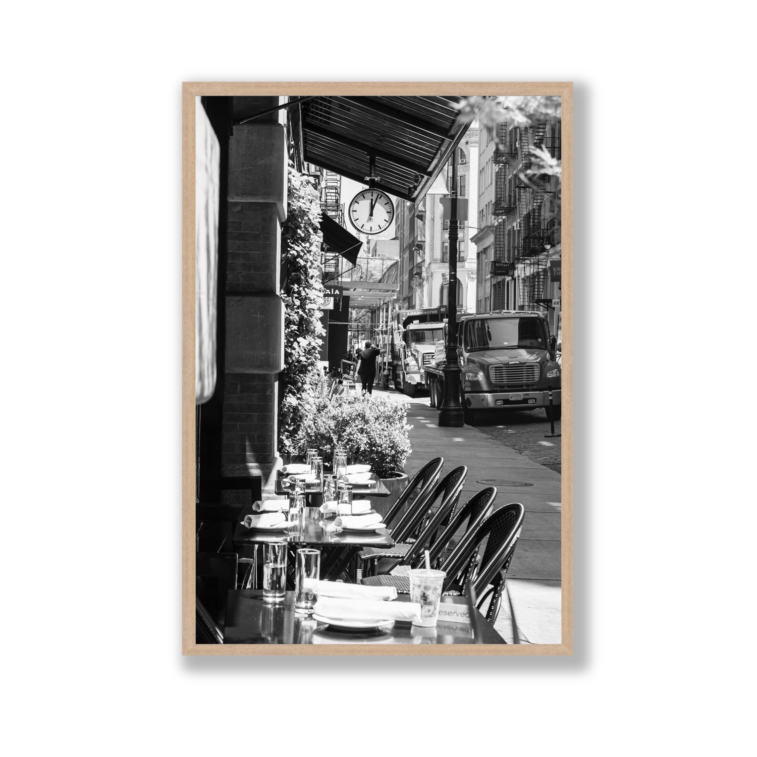 Mercer Street New York NYC Black & White wall art Gallery full-bleed fine art print in natural oak frame