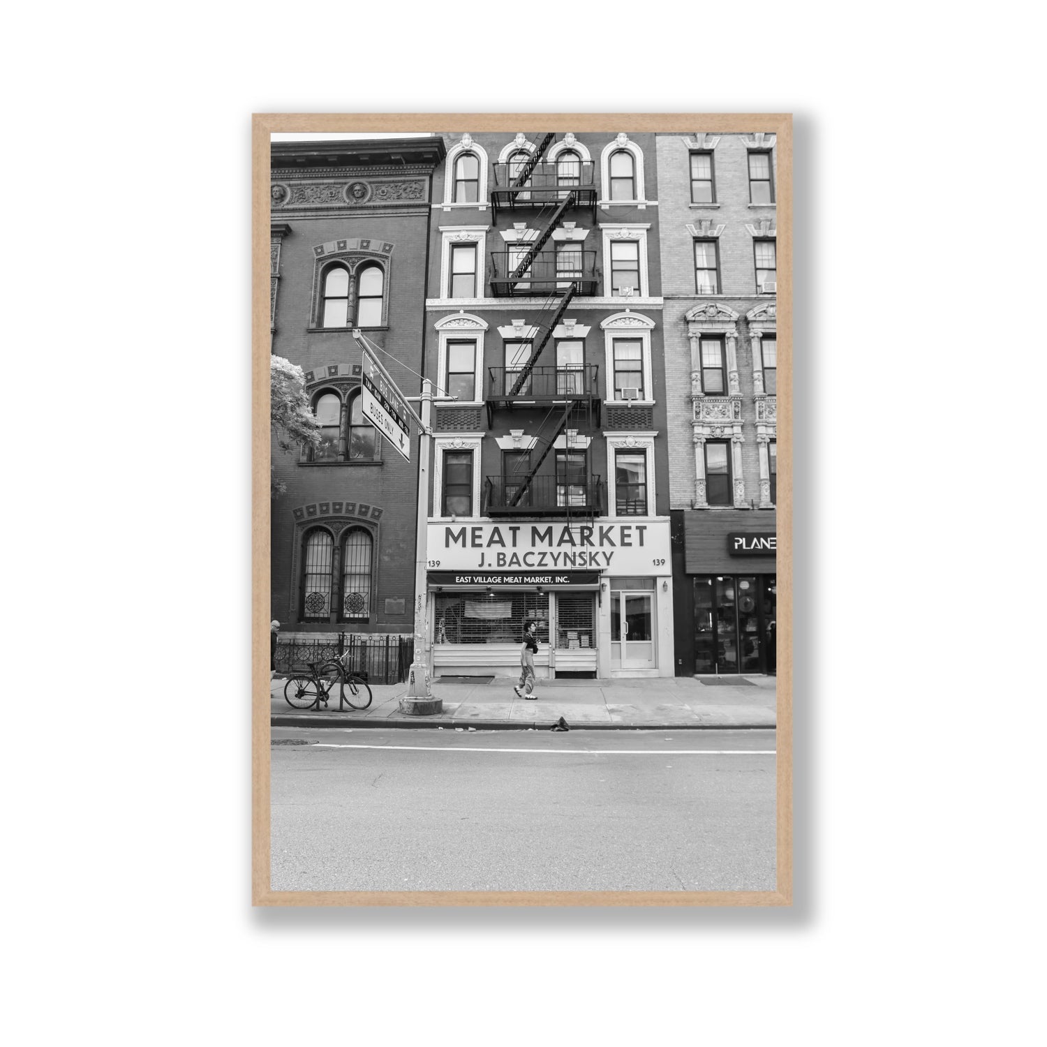 Vertical Village New York NYC Black & White wall art Gallery full-bleed fine art print in natural oak frame