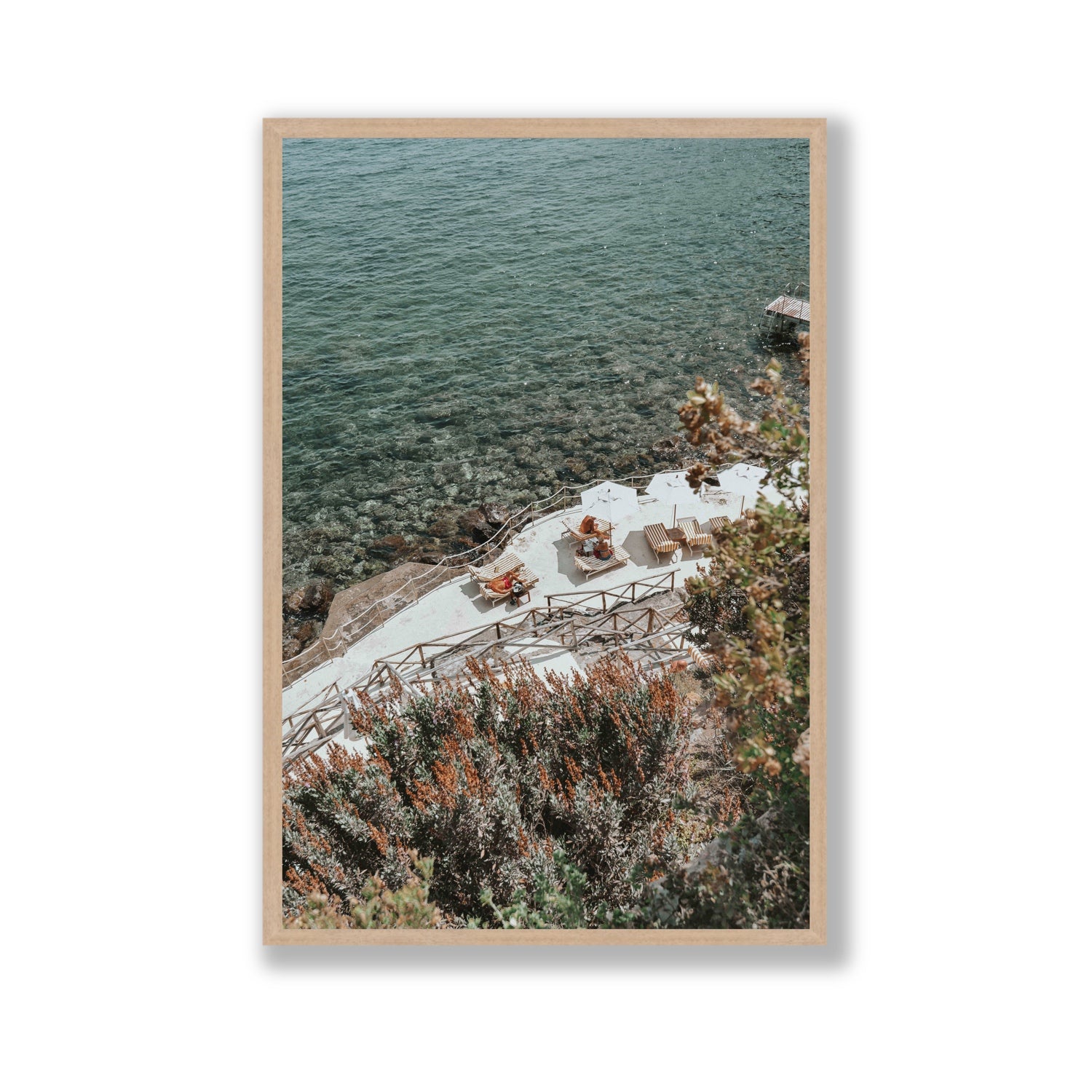 Hidden Gem Tuscany coastal wall art Gallery full-bleed fine art print in natural oak frame