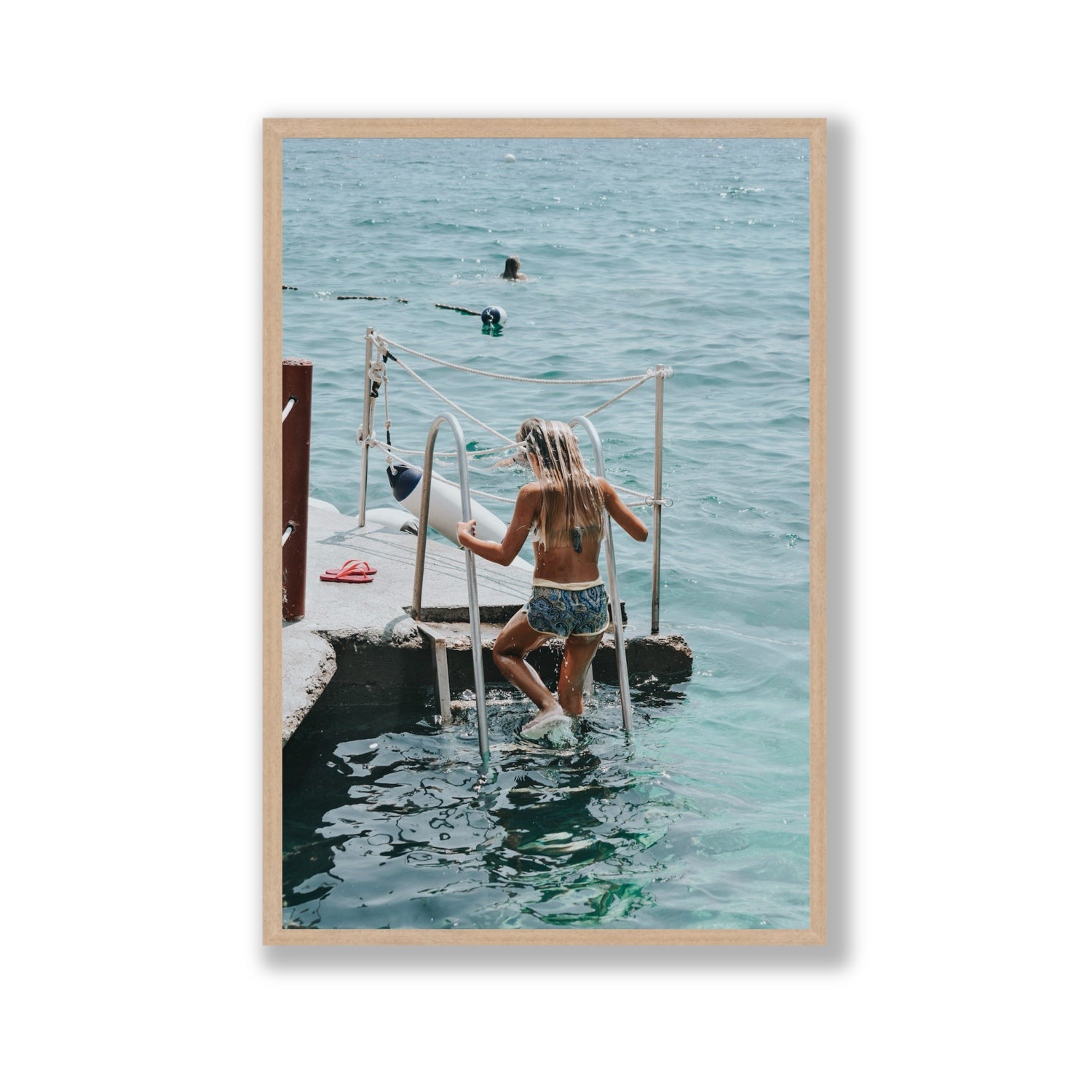 Little Mermaid Capri Mediterranean wall art Gallery full-bleed fine art print in natural oak frame