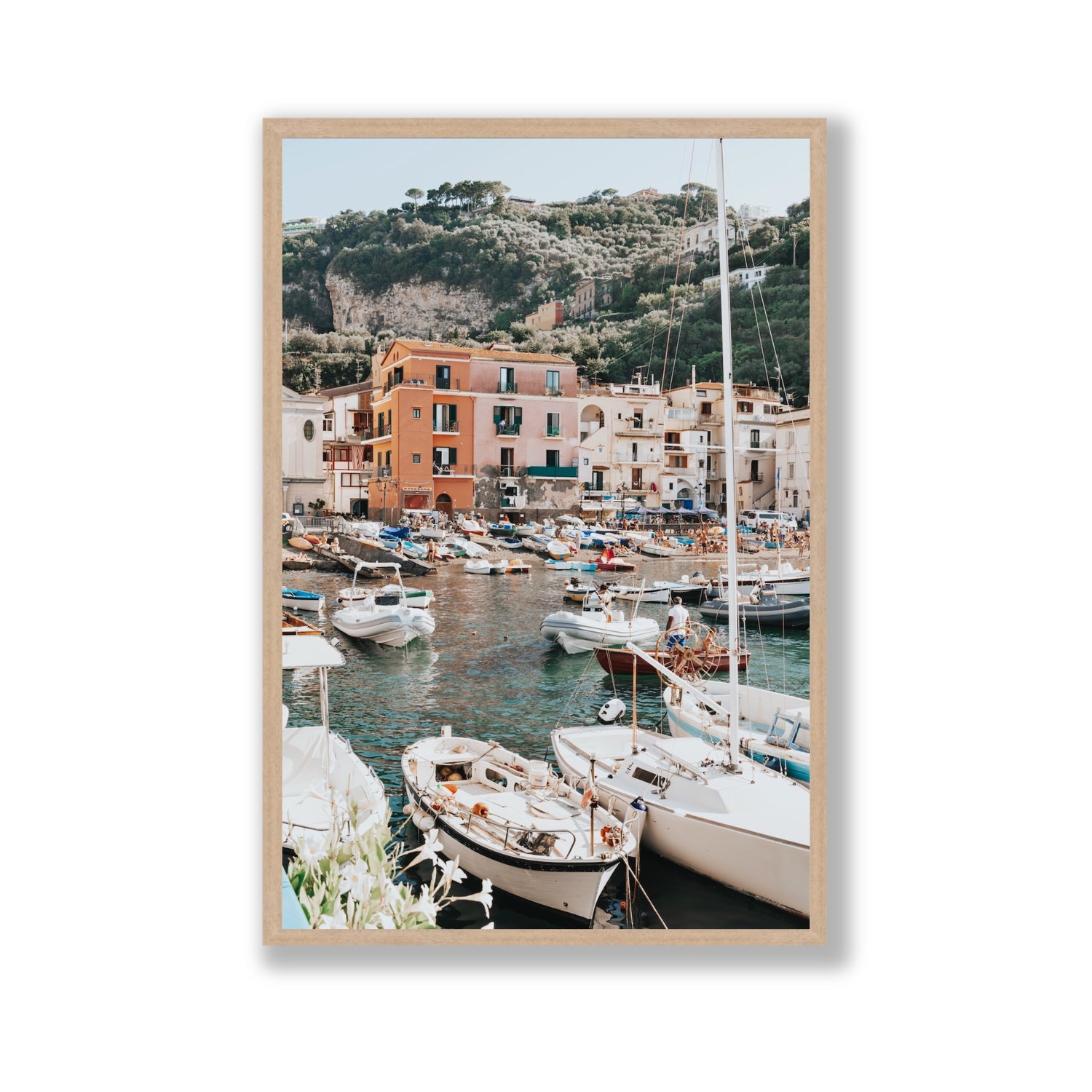 Marina Grande Sorrento coastal Italian wall art Gallery full-bleed fine art print in natural oak frame