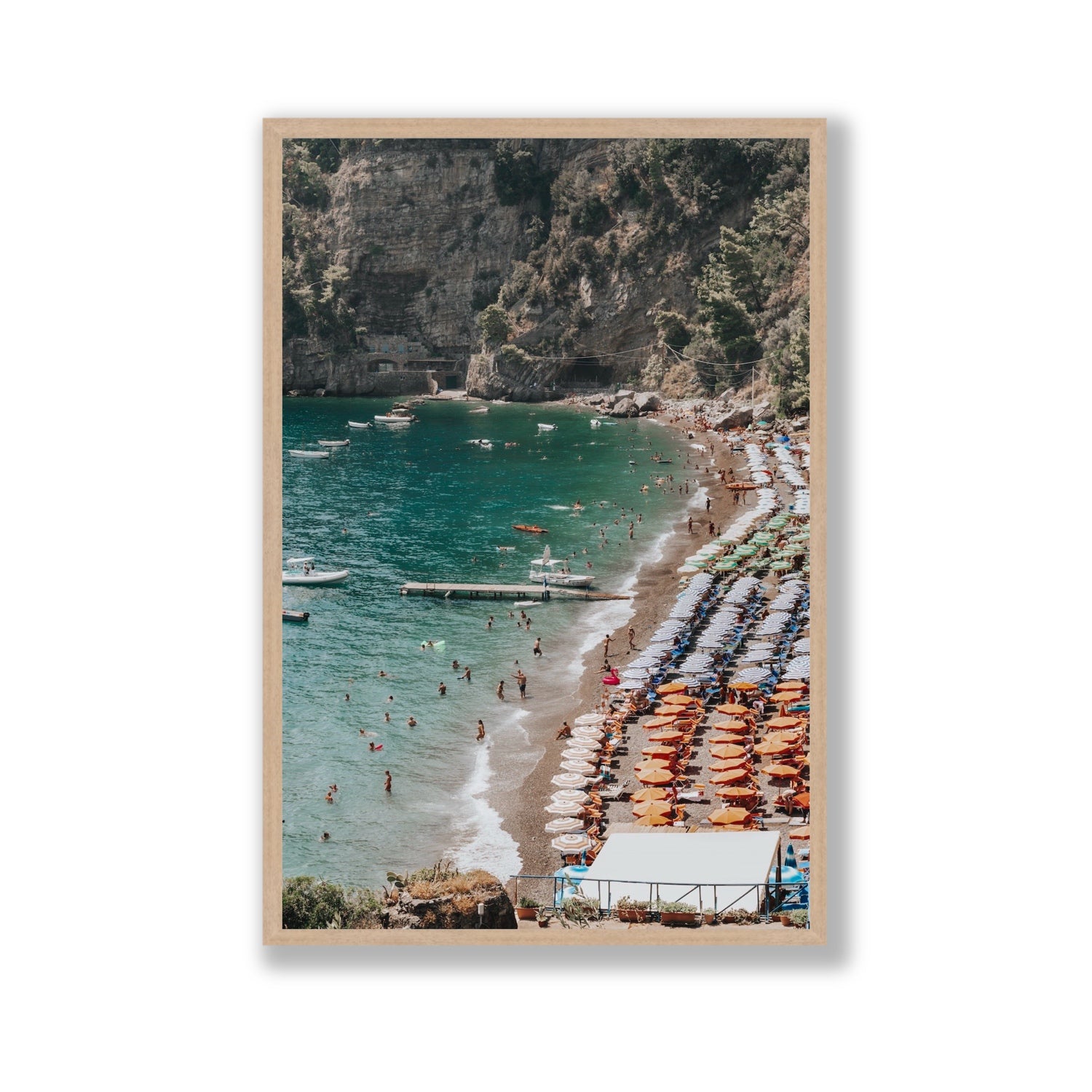 Parasol Panorama fine art print, Positano, Italy, Gallery, Natural Oak Frame · Full Bleed, Fine Art Print