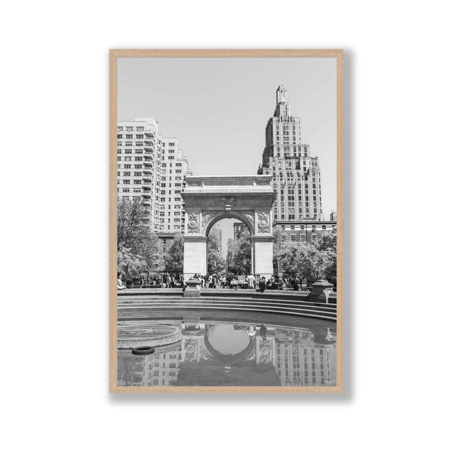 Washington Skyline New York NYC Black & White wall art Gallery full-bleed fine art print in natural oak frame