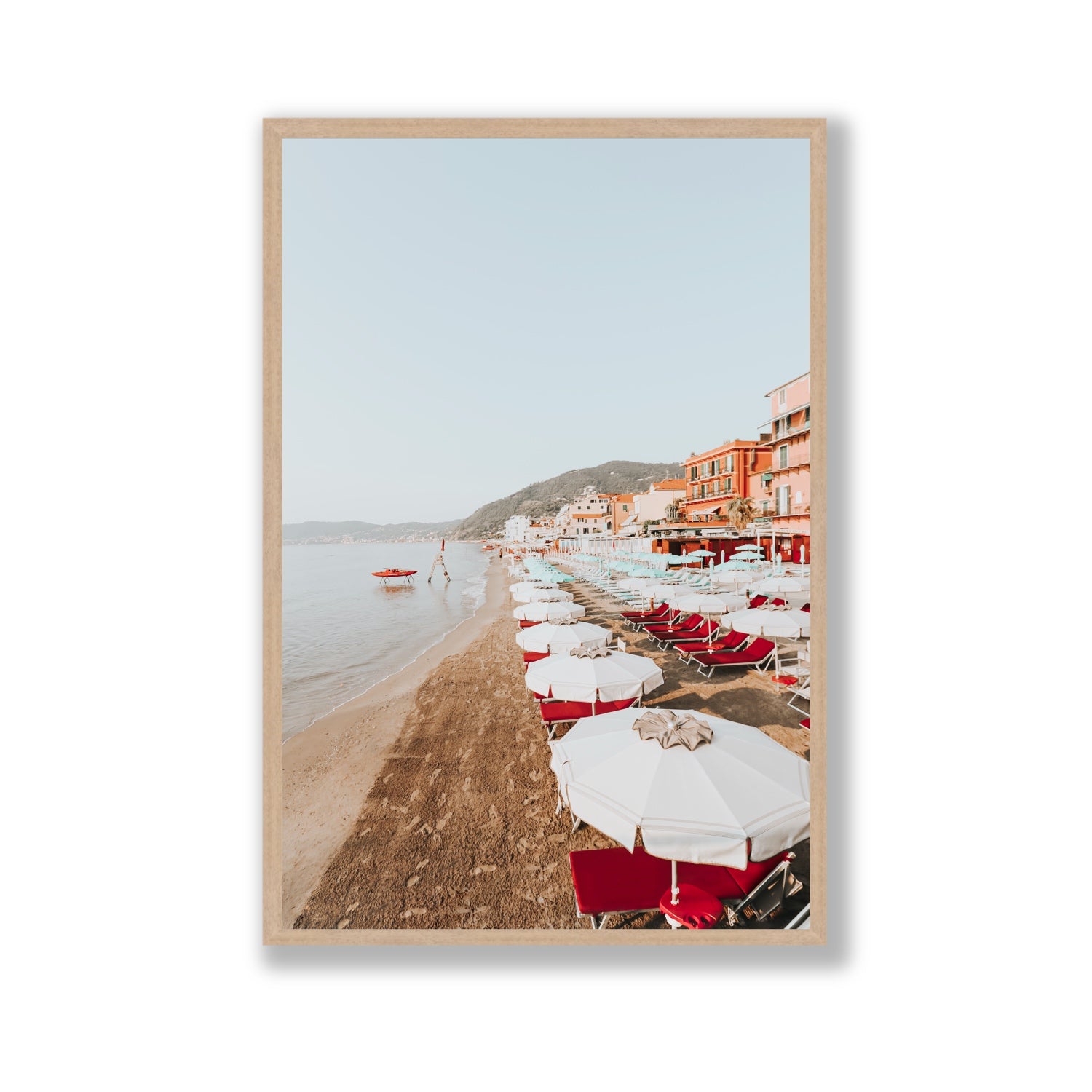 Italian Riviera fine art print, Alassio, Italy, coastal scenes artwork, Gallery, Natural Oak Frame · Full Bleed, Fine Art Print