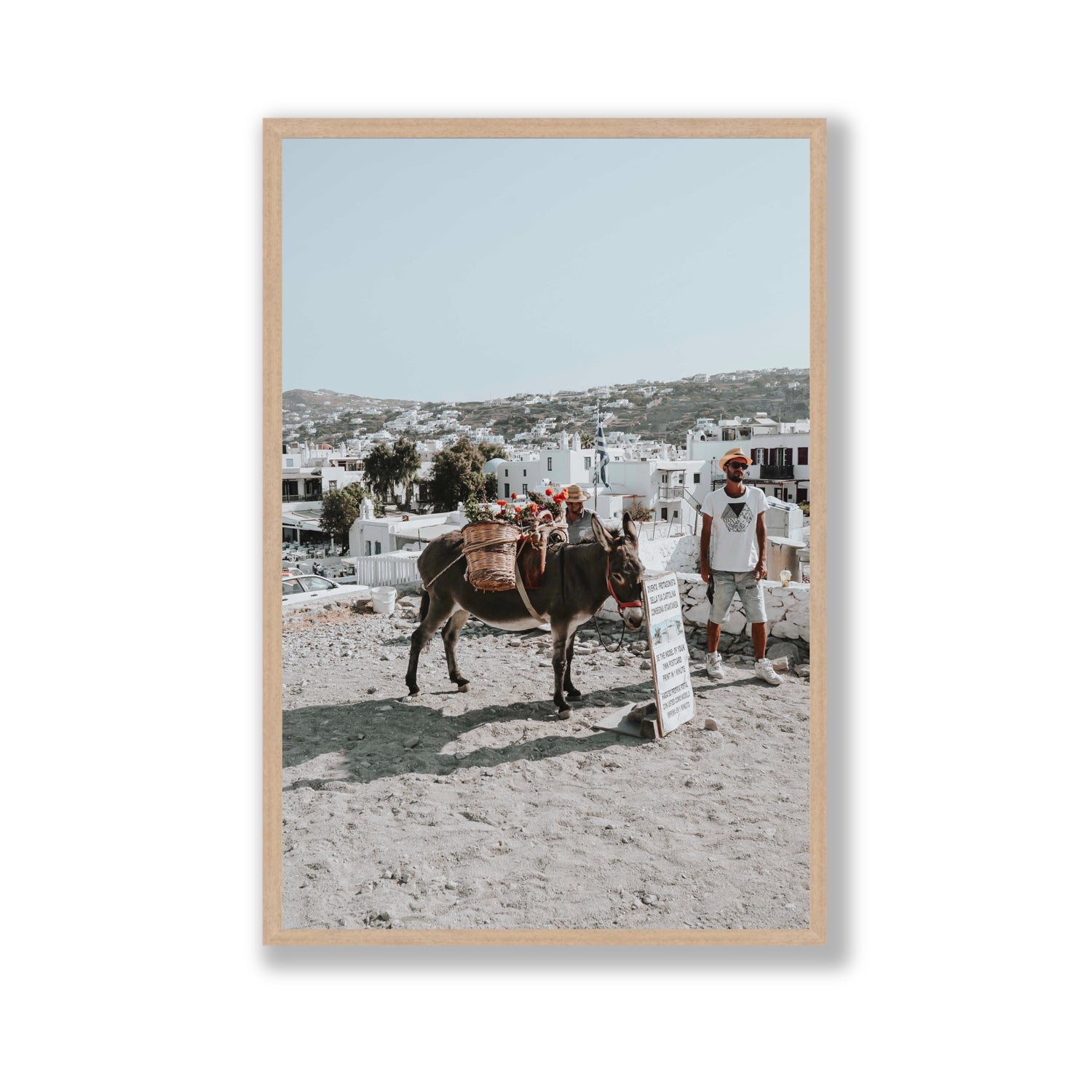 Let The Journey Begin Mykonos Greek island wall art Gallery full-bleed fine art print in natural oak frame
