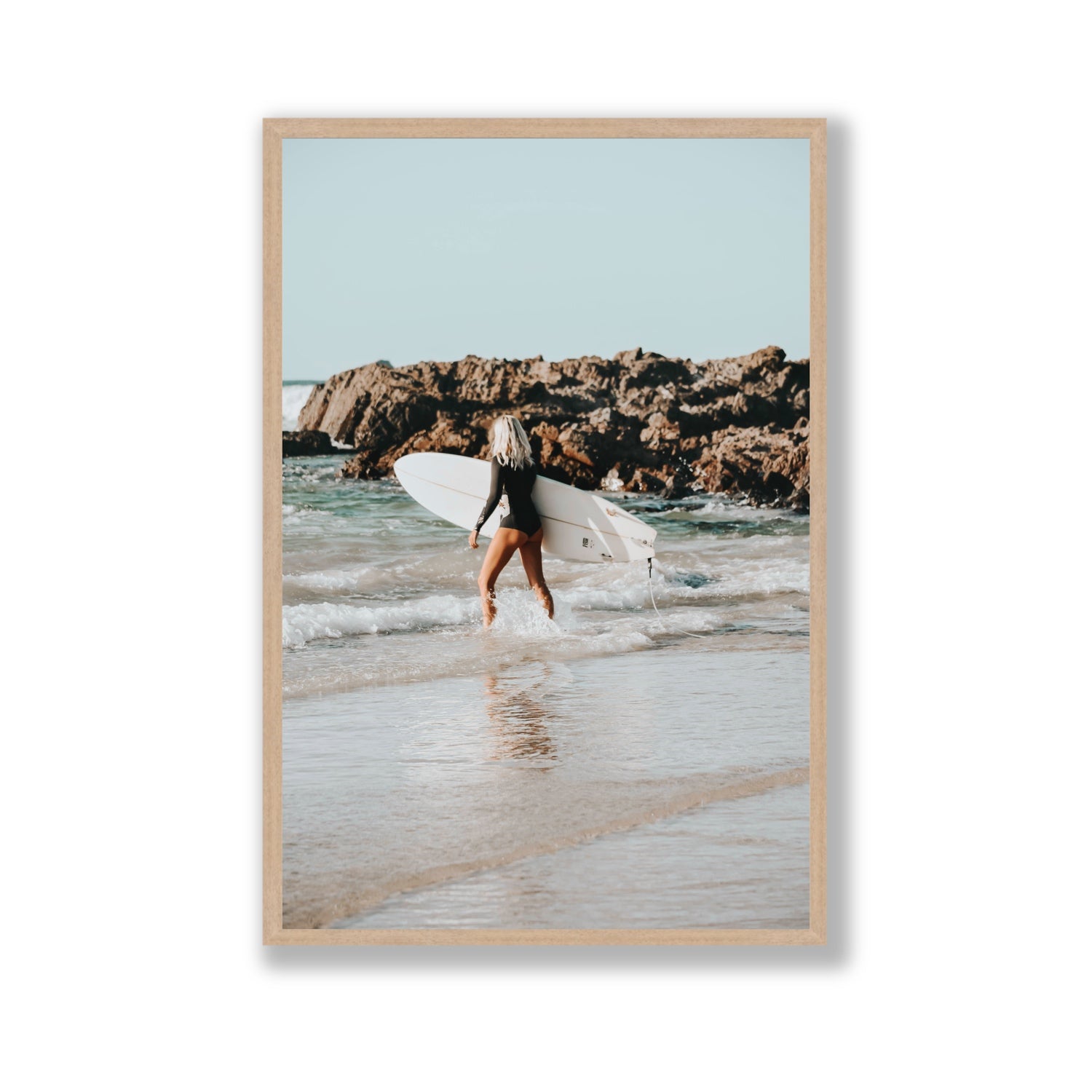 Bethany Byron Bay Surf coastal decor wall art Gallery full-bleed fine art print in natural oak frame